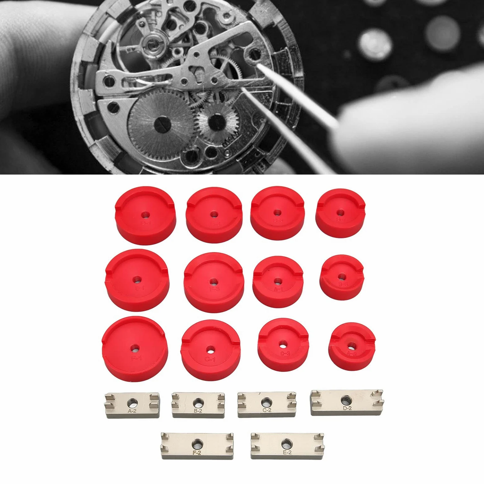 Szczypce do Zamykania Narzędzi do Zamykania Zegarków, Trwałe Wykrojniki do Zegarków ze Stali Nierdzewnej dla Mechaników - Zestaw 18 Tłoczonych Form (Czerwony)