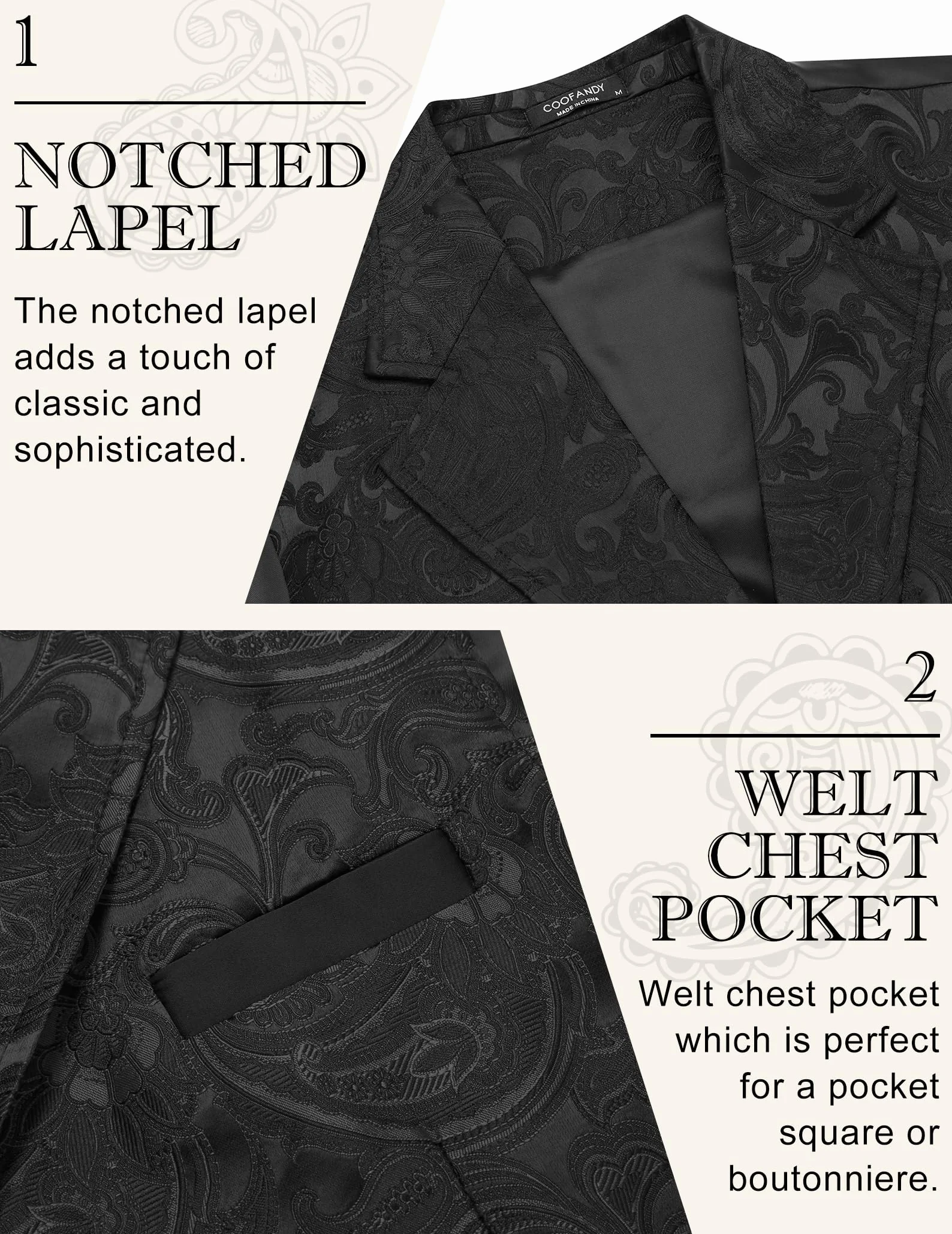 COOFANDY Black Dress Vest for Men Paisley Floral Suit Vest Tuxedo Waistcoat Slim Fit for Prom Wedding Party Black, Medium