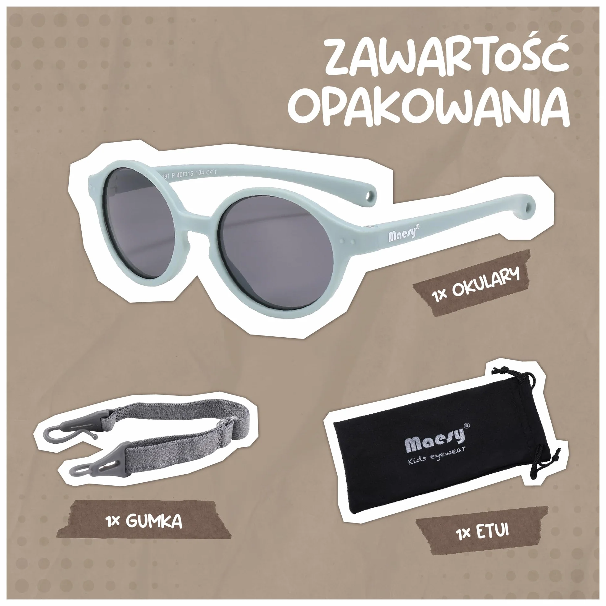 dziecięce okulary przeciwsłoneczne Noah - 0-2 lata - elastyczne, zginane - regulowana gumka - polaryzacja UV400 - dla chłopców i dziewczynek - owalne