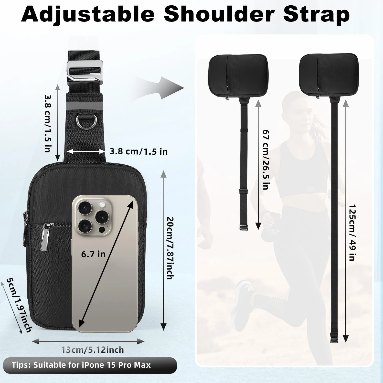 Sling Bag torba na ramię z blokadą RFID, mała na podróż, telefon, sport