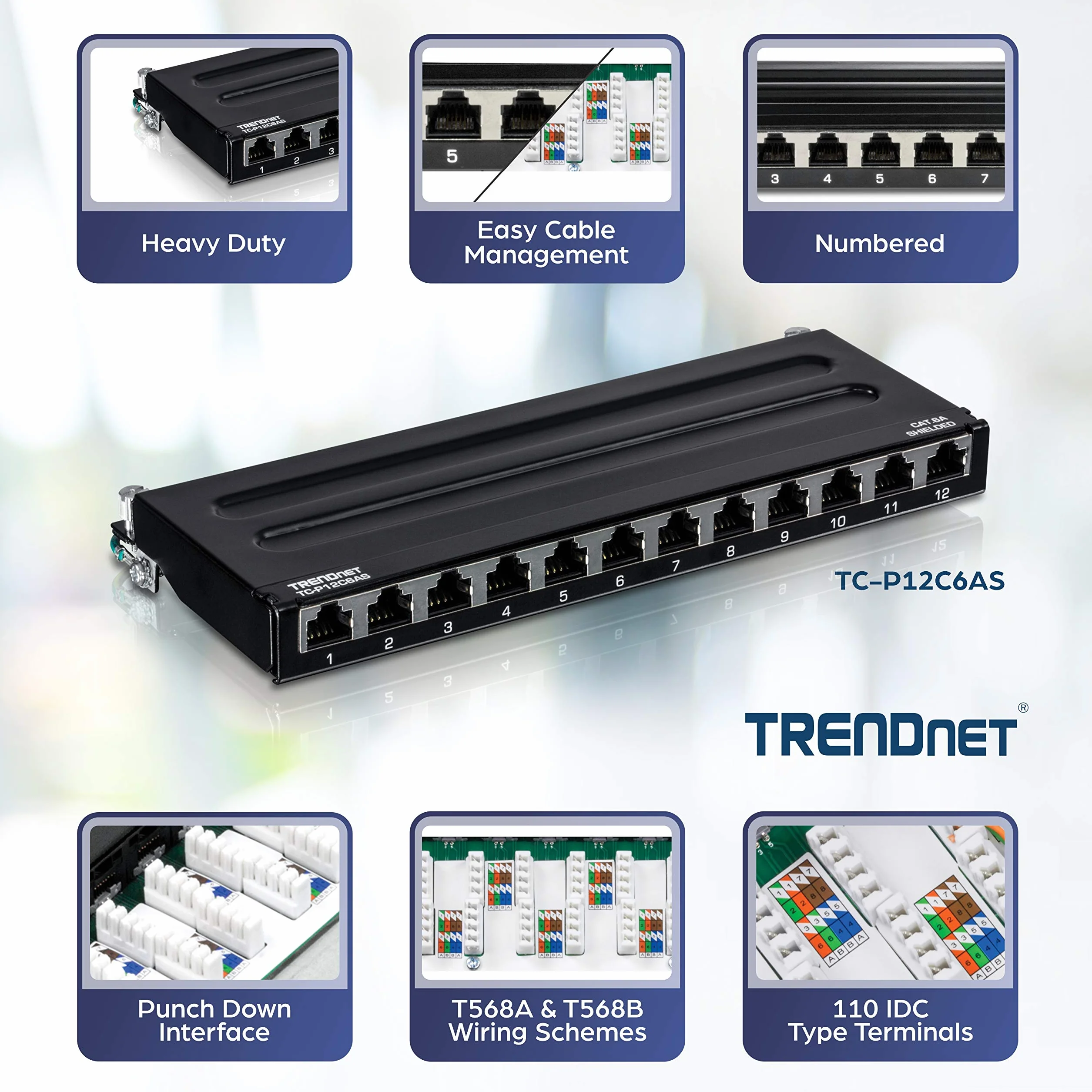 TRENDnet TC-P12C6AS panel krosowy 12-portowy Cat6a ekranowany, do montażu na ścianie