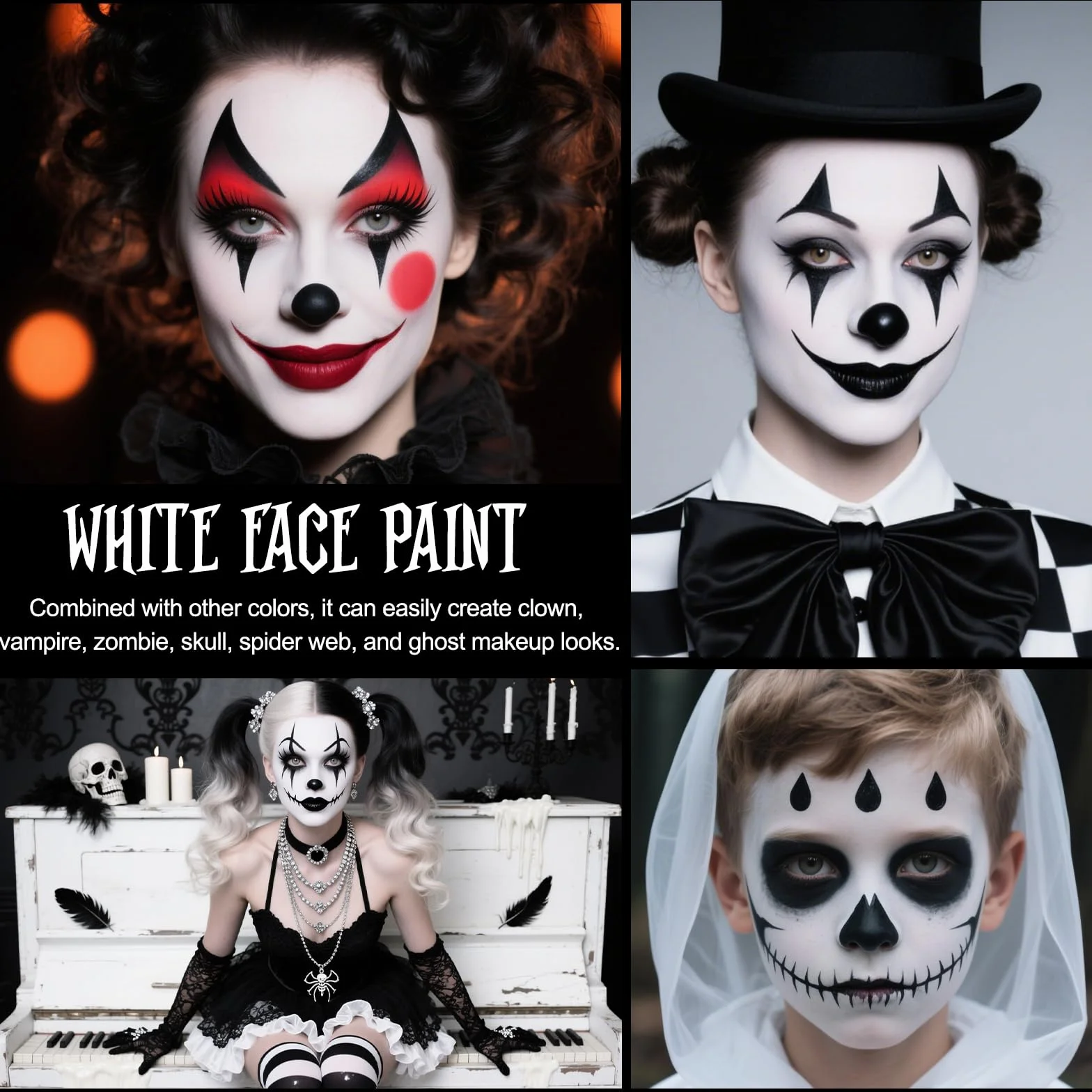 Zestaw do makijażu na Halloween, biały zestaw do makijażu dla dorosłych i dzieci, 50 g, kolor biały do malować twarzy, ciała, wampira, SFX, zombie