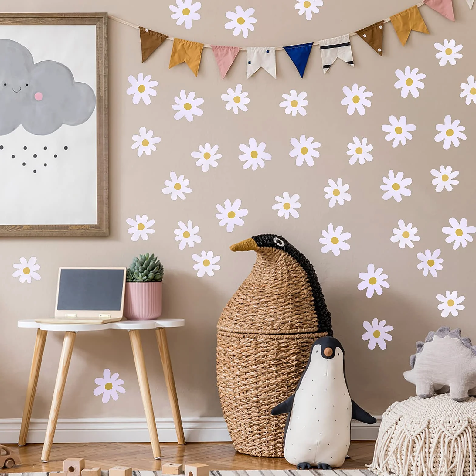 36 sztuk tatuaży ściennych do pokoju dziecięcego, białe, stokrotki, samoprzylepne, naklejki ścienne, dekoracja ścienna, dekoracja ścienna w stylu boho, dla dziewcząt i chłopców, do pokoju dziecięcego,