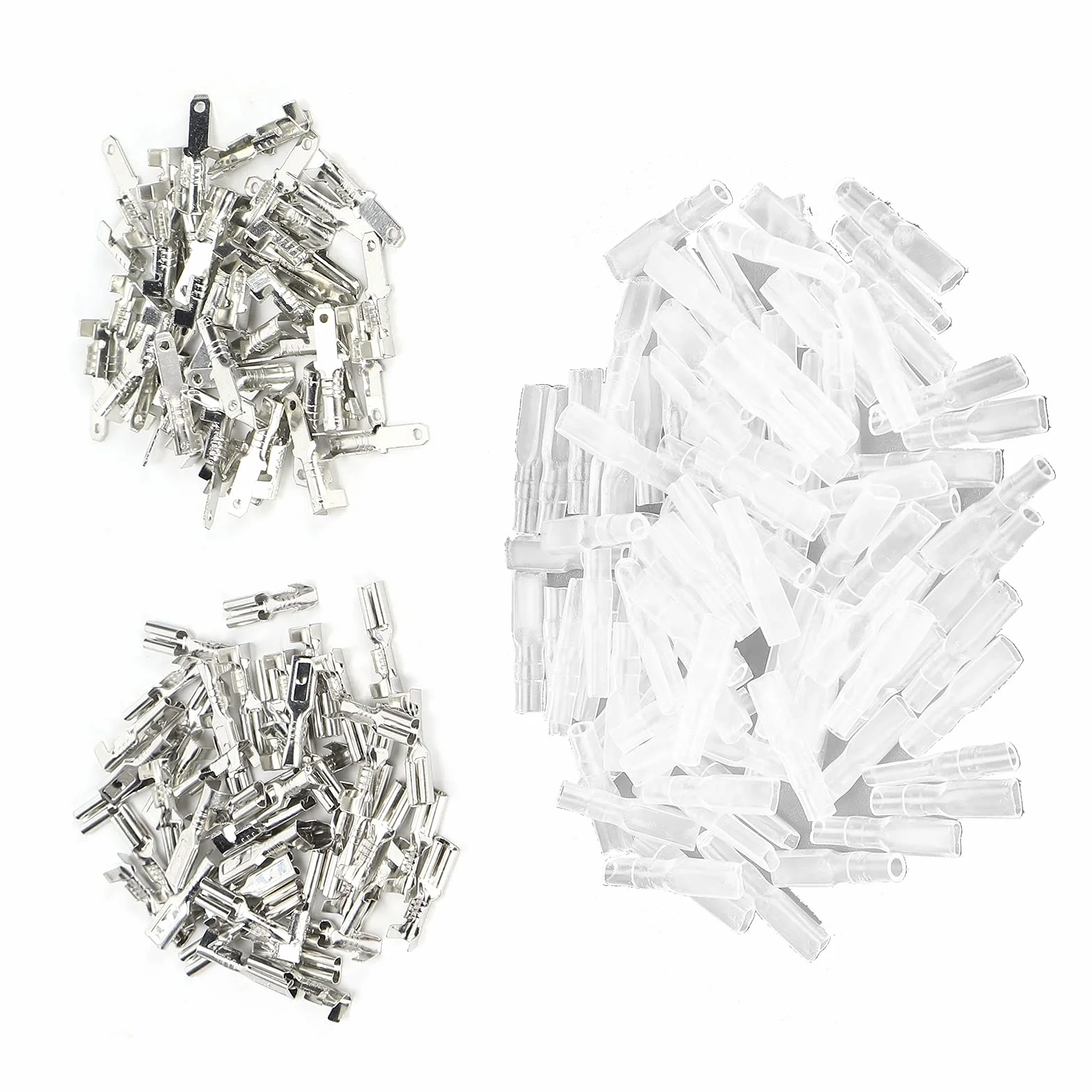 Spade Crimp Terminals Kobieta Mężczyzna 50 Sztuk/Każdy z 100 Sztuk Rękawów Izolacyjnych 2,8 Mm Srebrne Szybkie Złącza