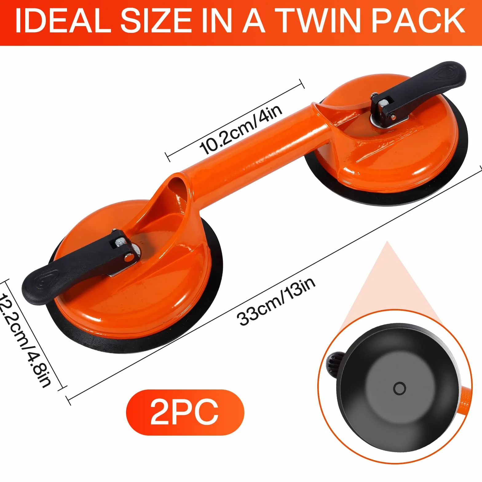 MOYKSRR Podnośnik ssący (2 sztuki), przyssawka do szkła, udźwig 100 kg, ergonomiczne i antypoślizgowe przyssawki do transportu płytek, laminatu, szkła, mebli, szyb i szkła jako podnośnik do szkła