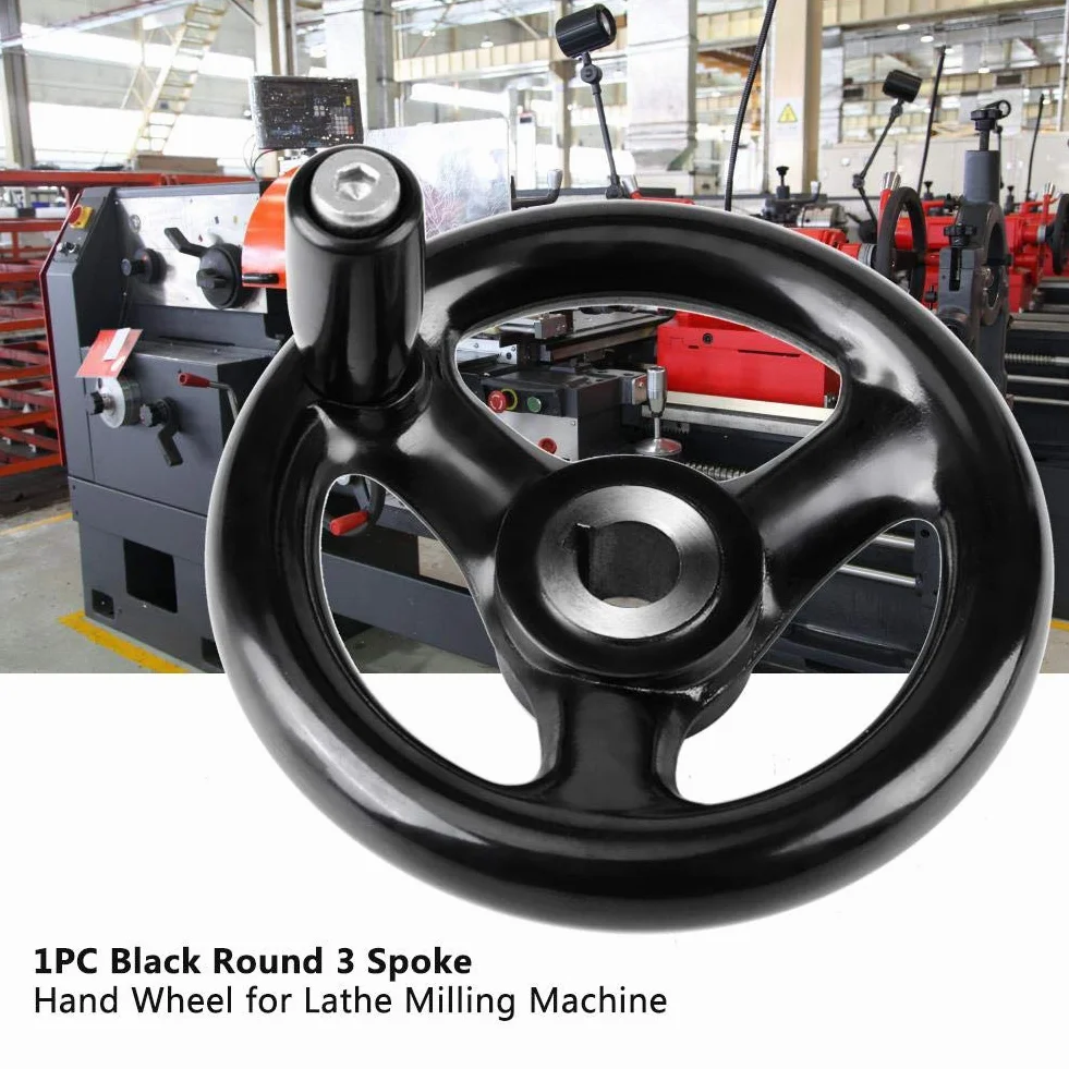 Uchwyt koła ręcznego, czarne okrągłe 3-szprychy koło ręczne do frezarki tokarskiej, 12 * 100 mm