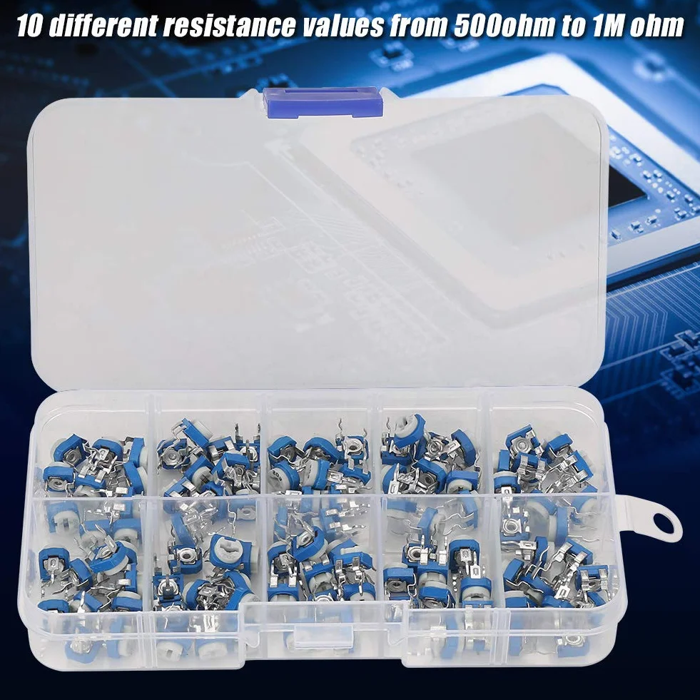 100Pcs 10 Werte variable Widerstände, 500 Ohm bis 1M Ohm Widerstand Ajustable Trimmer Potentiometer mit Assorted Kit