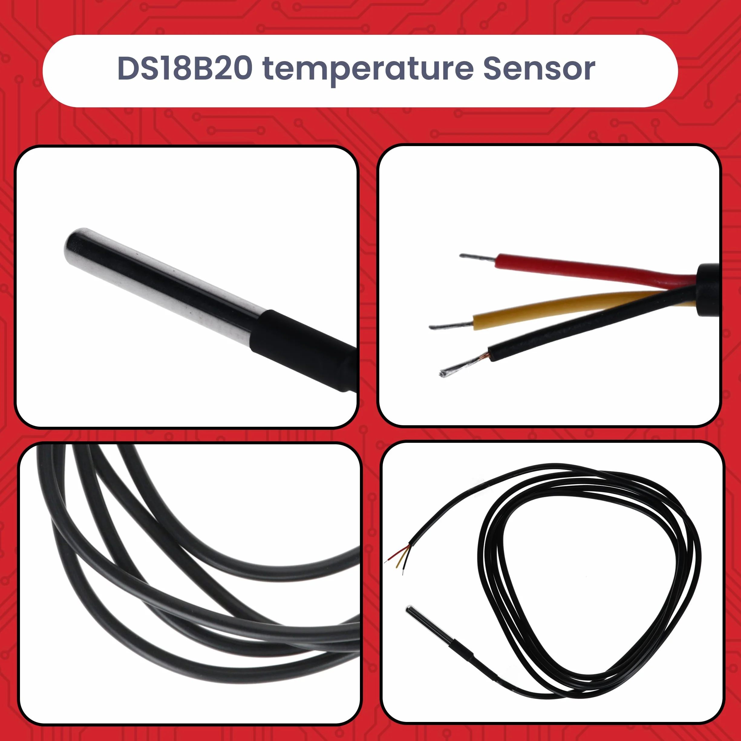 AZDelivery 5 x DS18B20 kabel cyfrowy ze stali nierdzewnej, czujnik temperatury, wodoszczelny, kompatybilny z Arduino i Raspberry Pi, w zestawie e-book