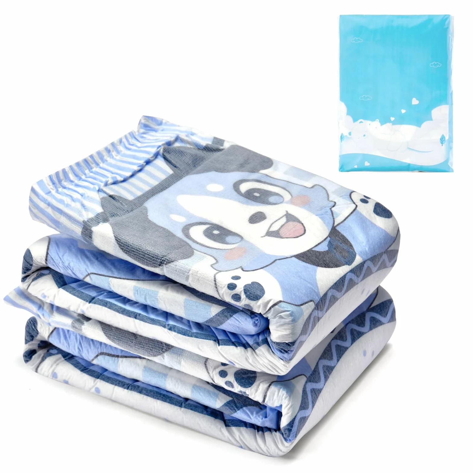 LittleForBig Regulowane Zapięcie na Rzep Materiałowe Plecy Pielucha Drukowana Dla Dorosłych 2 Sztuk - Mały Niebieski BabyFur (Medium 71-96 cm)