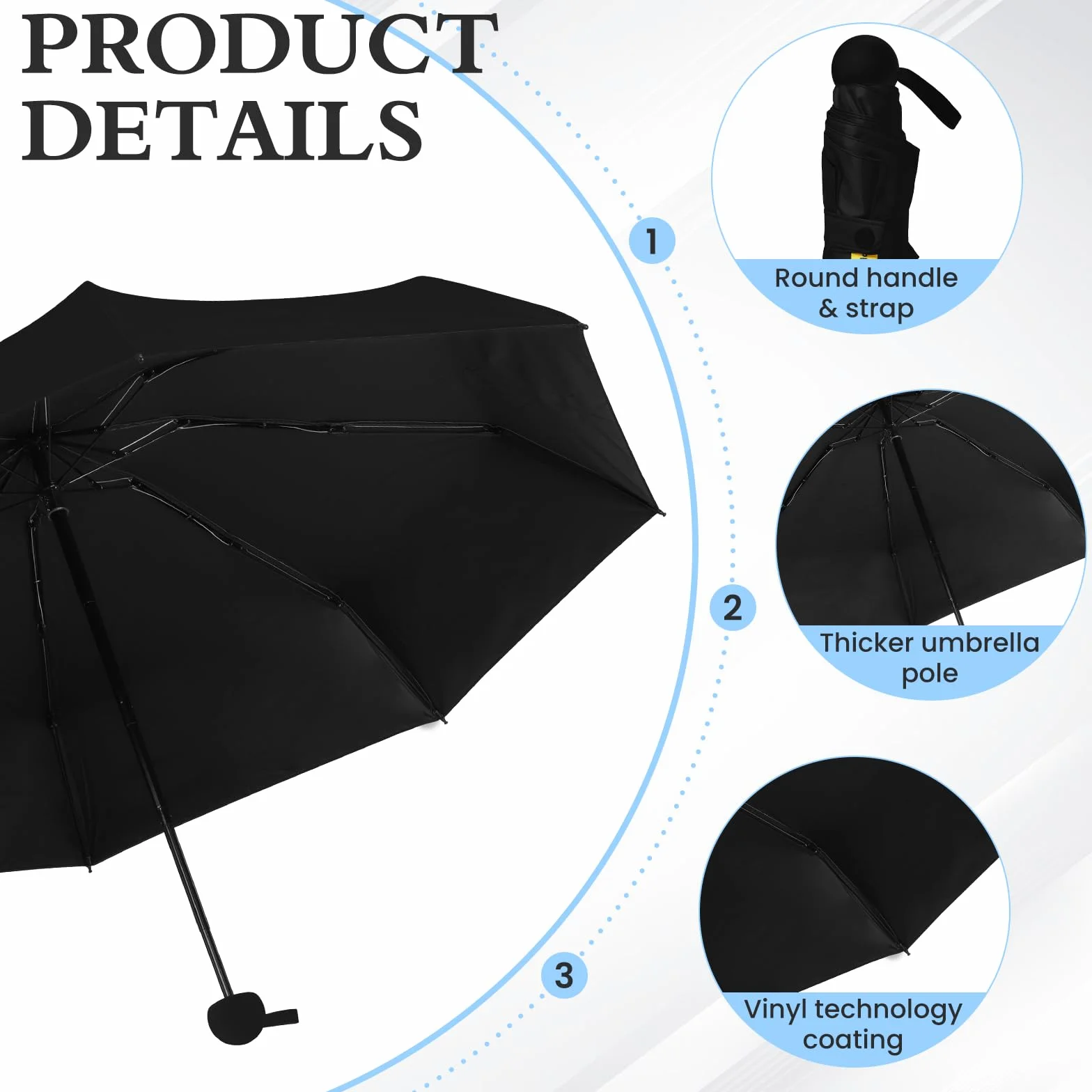 Mini Parasol Składany z Etui, Kompaktowy i Lekki Parasol Przenośny z Ochroną UV, Parasol na Podróżny, Idealny do Torebki, dla Kobiet i Mężczyzn