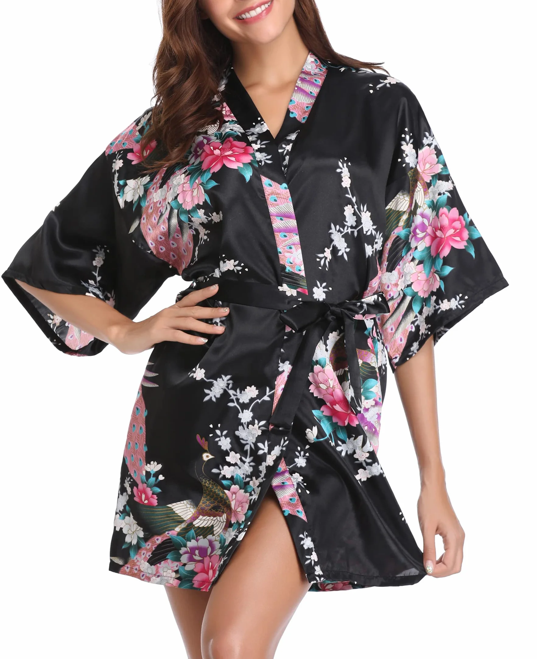 Vlazom Szlafrok damski kimono szlafrok satynowy szlafrok koszula nocna krótki styl szlafrok ślubny