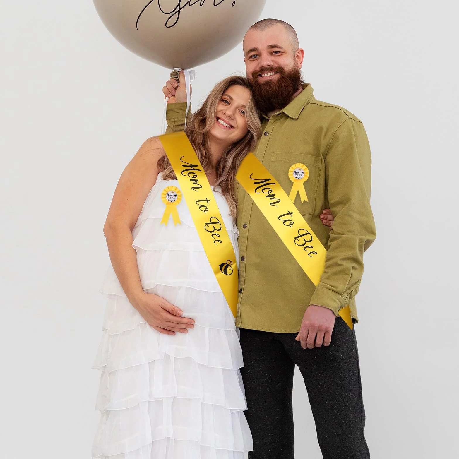 Dekoracje na Baby Shower z Motywem Pszczółki, Zestaw Szarf dla Mamy i Taty Zestaw Żółtych Miodowych Dekoracji na Baby Shower z Motywem Ujawnienia Płci Dziecka