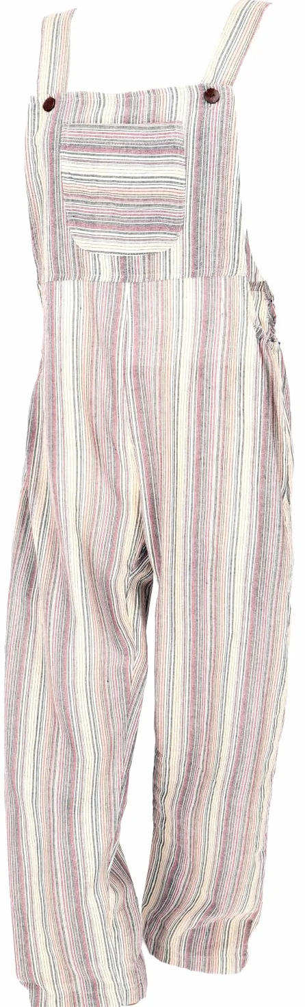 GURU SHOP Przewiewne ogrodniczki, w paski, styl etno oversize, jednoczęściowy, letni kombinezon, damskie bawełniane