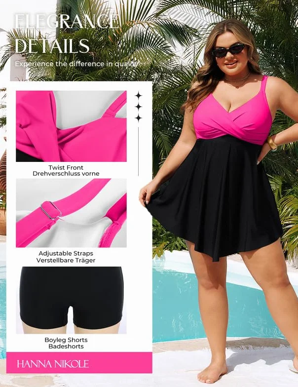 Hanna Nikole Strój kąpielowy dla kobiet plus size brzuch push-up jednoczęściowy strój kąpielowy krzyżowa sukienka plażowa strój kąpielowy z szortami kąpielowymi miękki strój kąpielowy