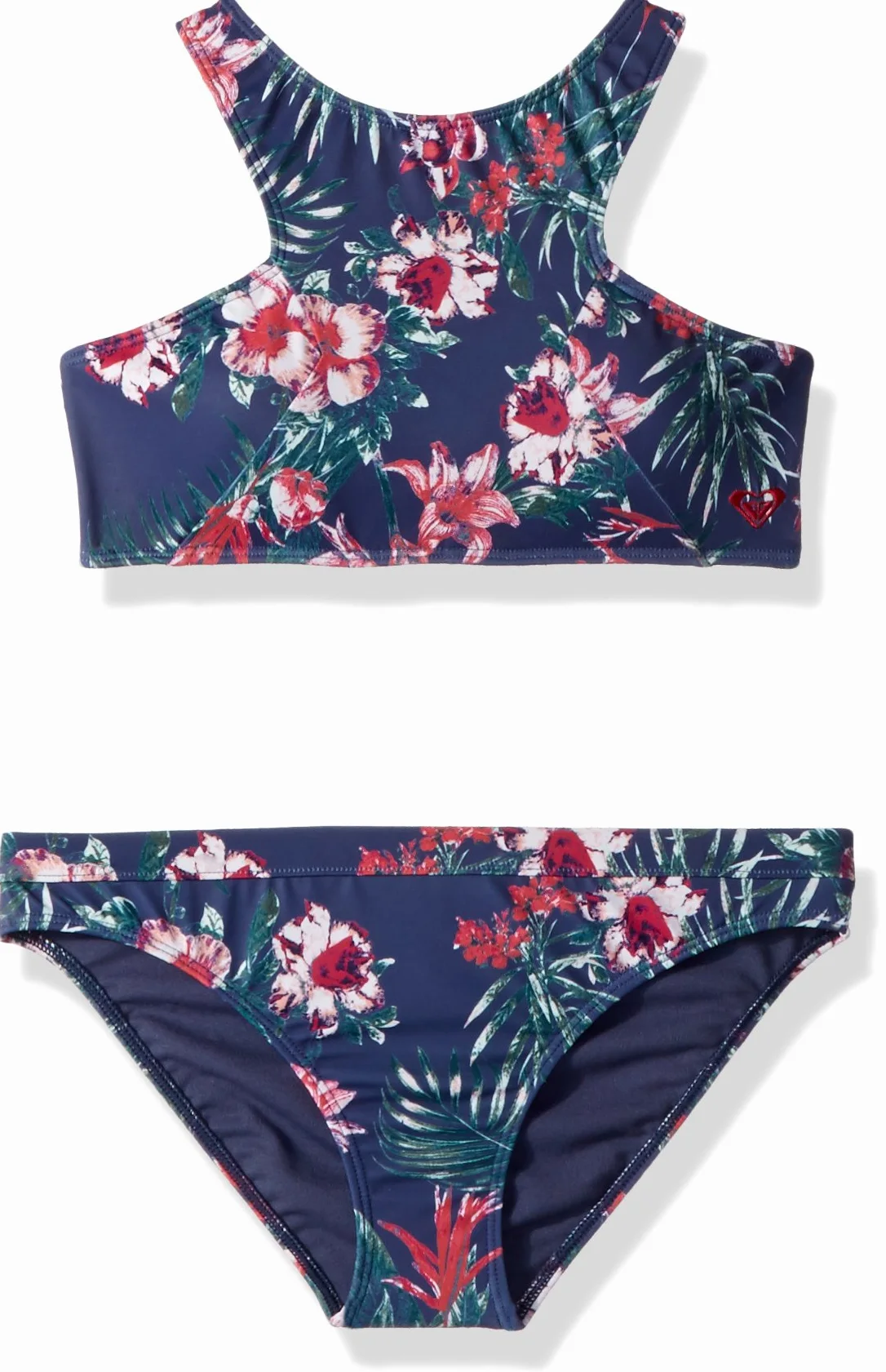 Roxy Girls' Big Surf The Desert Crop Top Bikini Set, Crown Blue Flower Games, 7