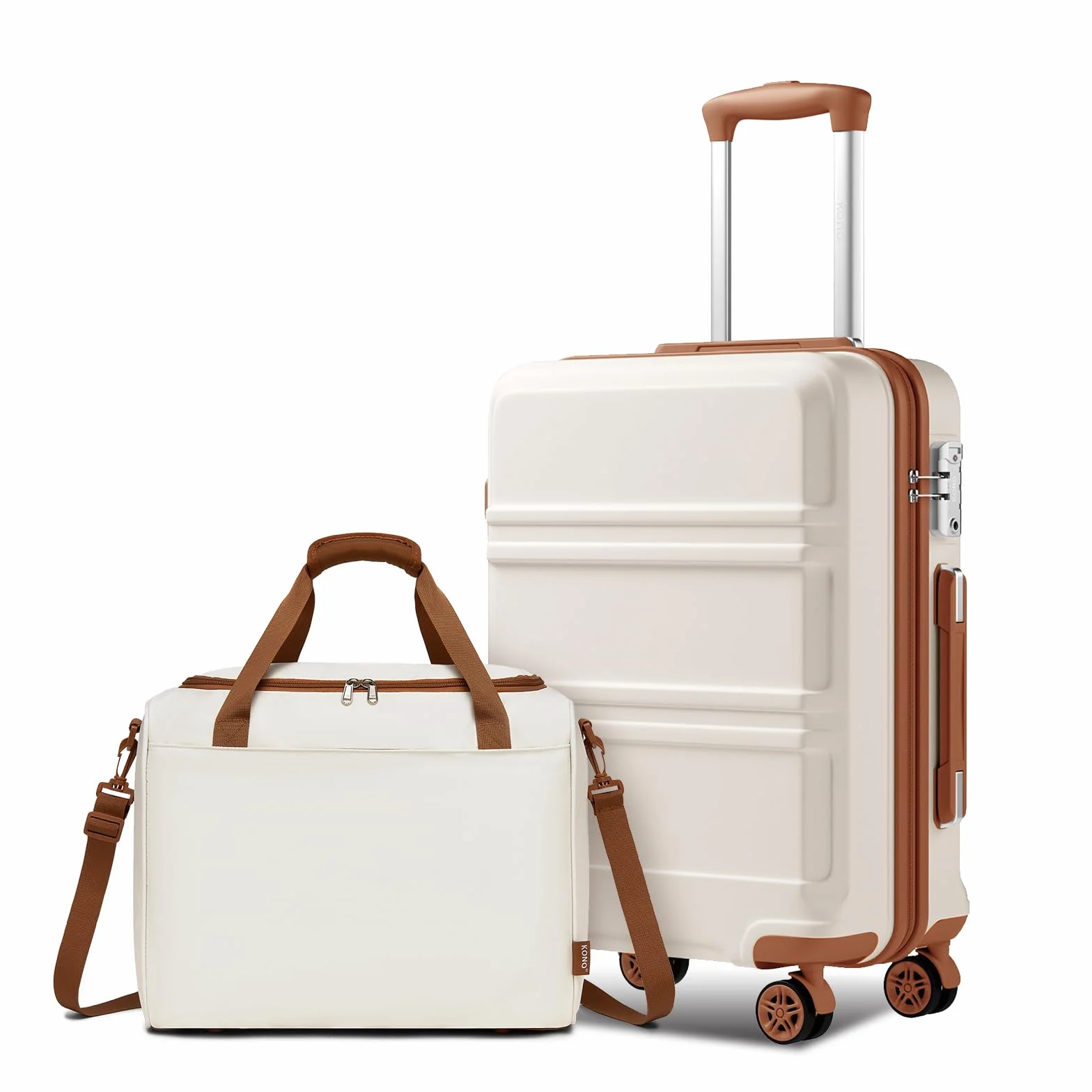 Kono Zestawy bagażowe Lekka walizka z twardą obudową ABS z zamkiem TSA + torba kabinowa Ryanair 40 x 20 x 25 cm, Kremowy, biały, 20 Inch Luggage Set, Carry on