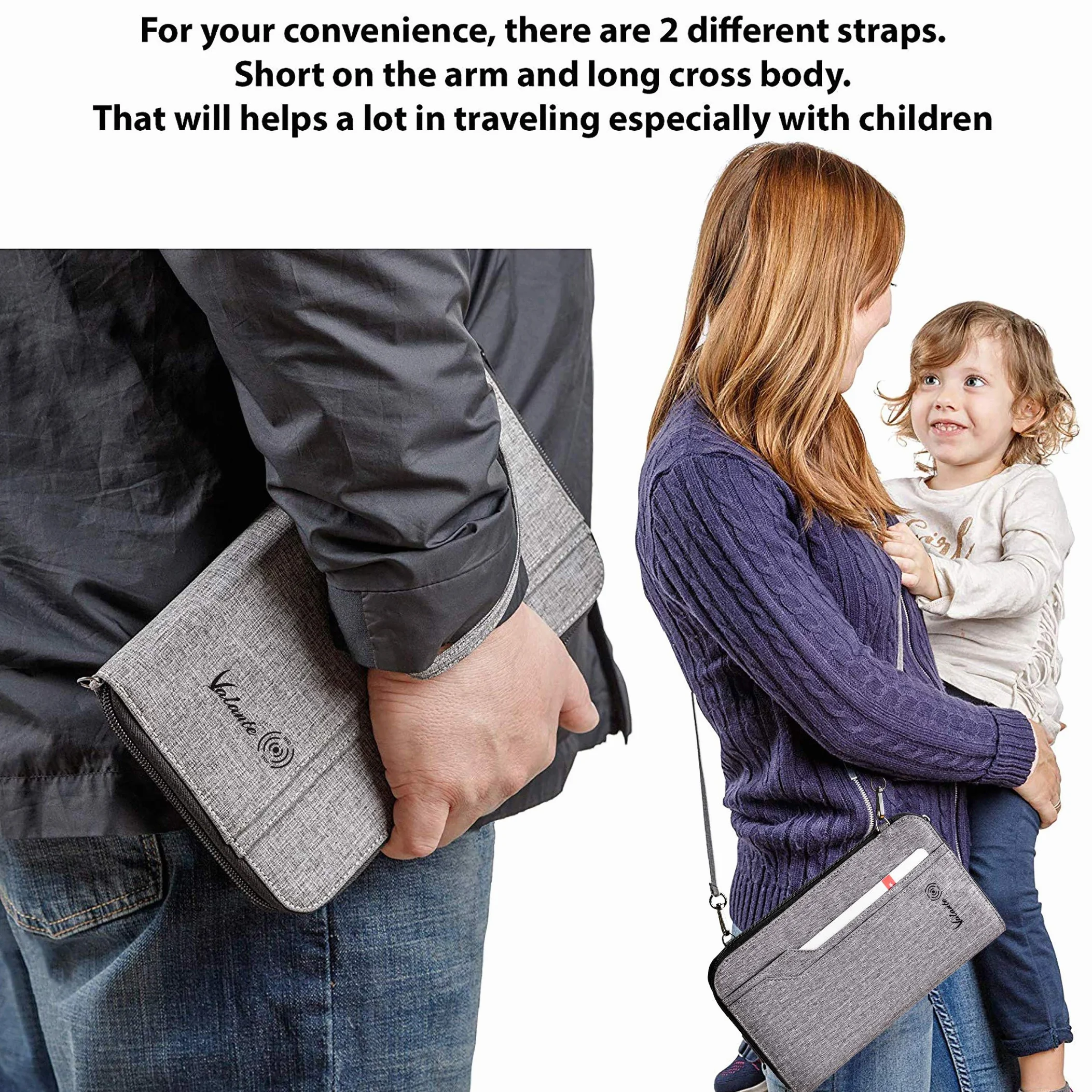 Valante Premium Family Travel Organizer na dokumenty, pojemny portfel RFID na paszport, Szary, L