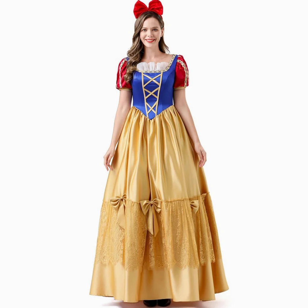 Kostium Królewny Śnieżki dla dorosłych kobiet strój księżniczki z bajki idealny na cosplay karnawał i Halloween