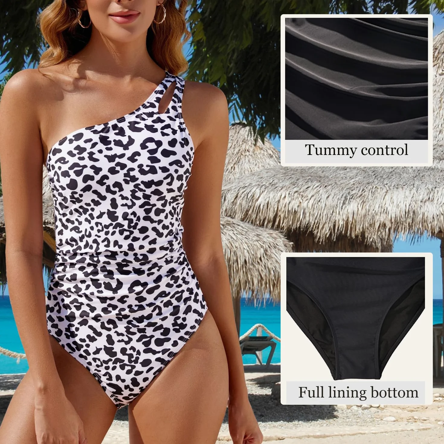 USUN Damski jednoczęściowy strój kąpielowy z dekoltem w szpic, eleganckie stroje kąpielowe z falbanami push-up, strój kąpielowy Monokini Kontrola brzucha vintage seksowny wysoki stan strój kąpielowy z