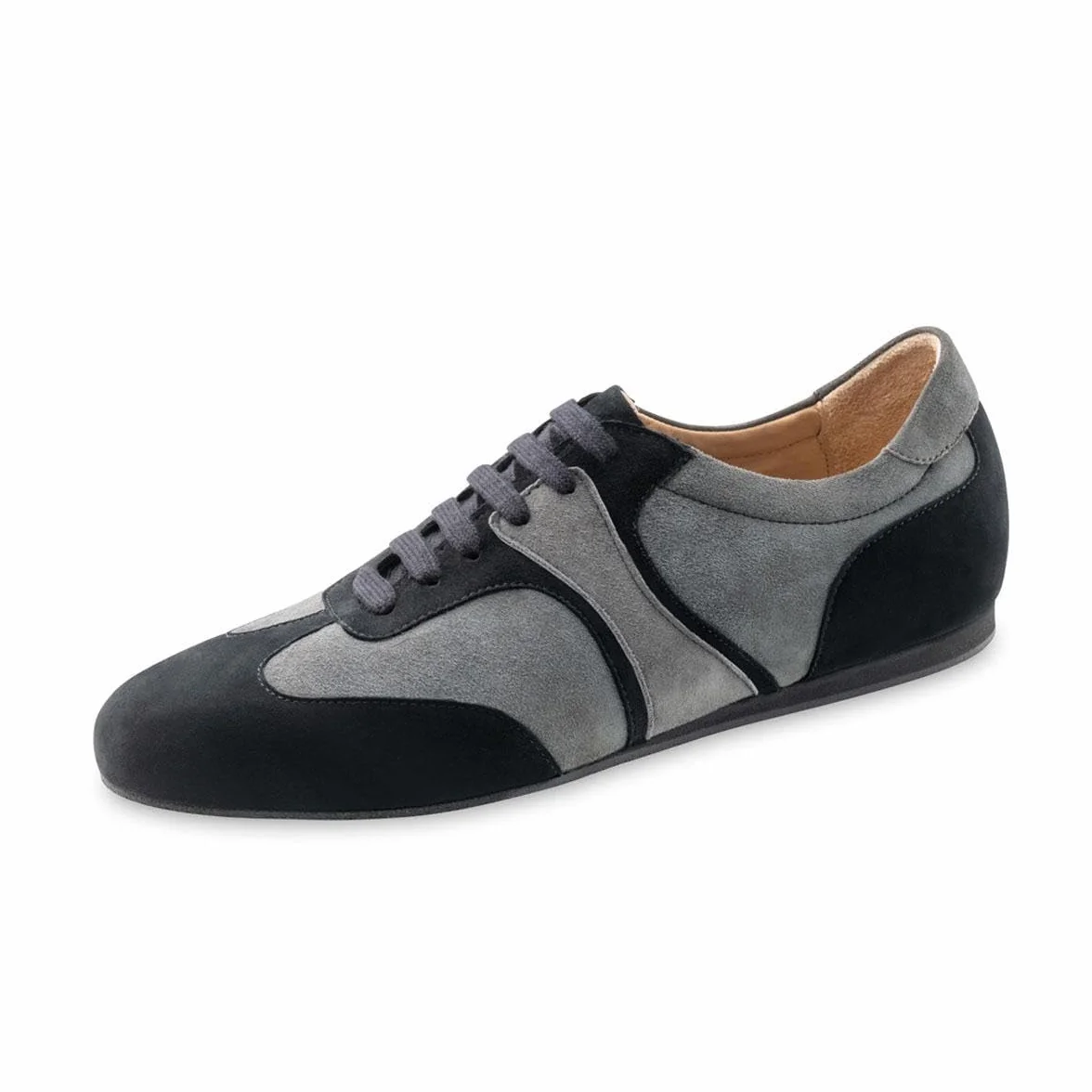 Werner Kern Męskie buty do tańca Parma 28065 - skóra welurowa czarne/szare - obcas klinowy 1,5 cm - podeszwa z zamszu - Made in Italy