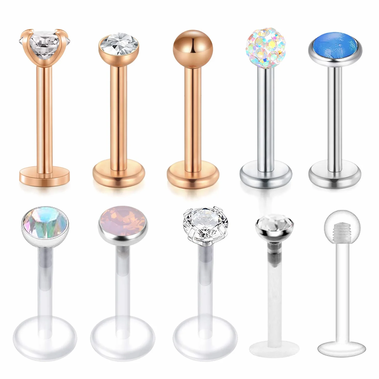 MODRSA 2-4 mm Jasny okrągły klejnot CZ wewnętrznie gwintowany Labret pierścionek do ust Tragus Nail Helix Kolczyki Stud Sztanga Piercing Biżuteria 16G Piercing Ear Helix