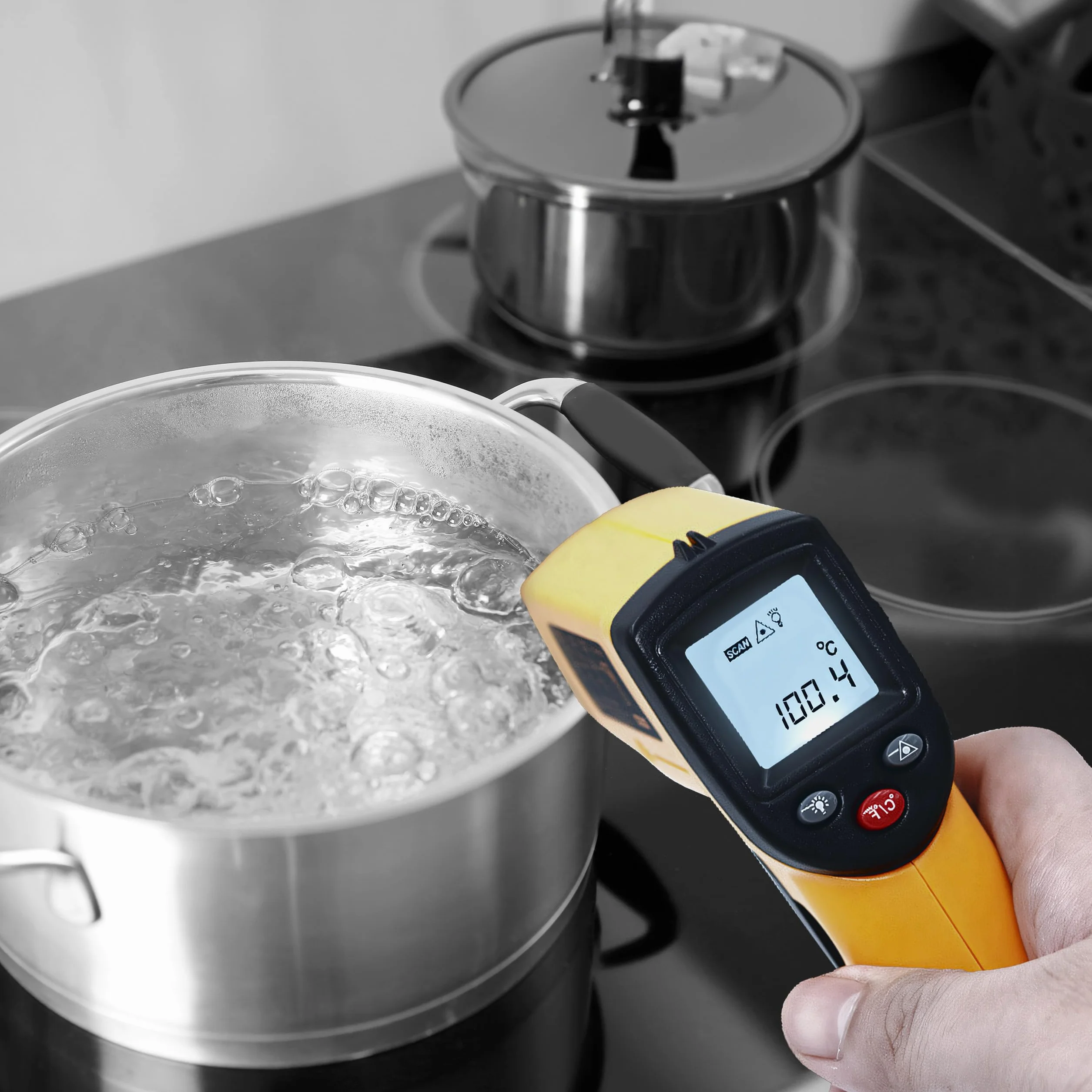 Retoo Termometr na podczerwień, miernik temperatury, cyfrowy, bezdotykowy, laserowy pistolet temperatury, wyświetlacz LCD, -50°C ~ 380°C (-58~716°F), miernik temperatury