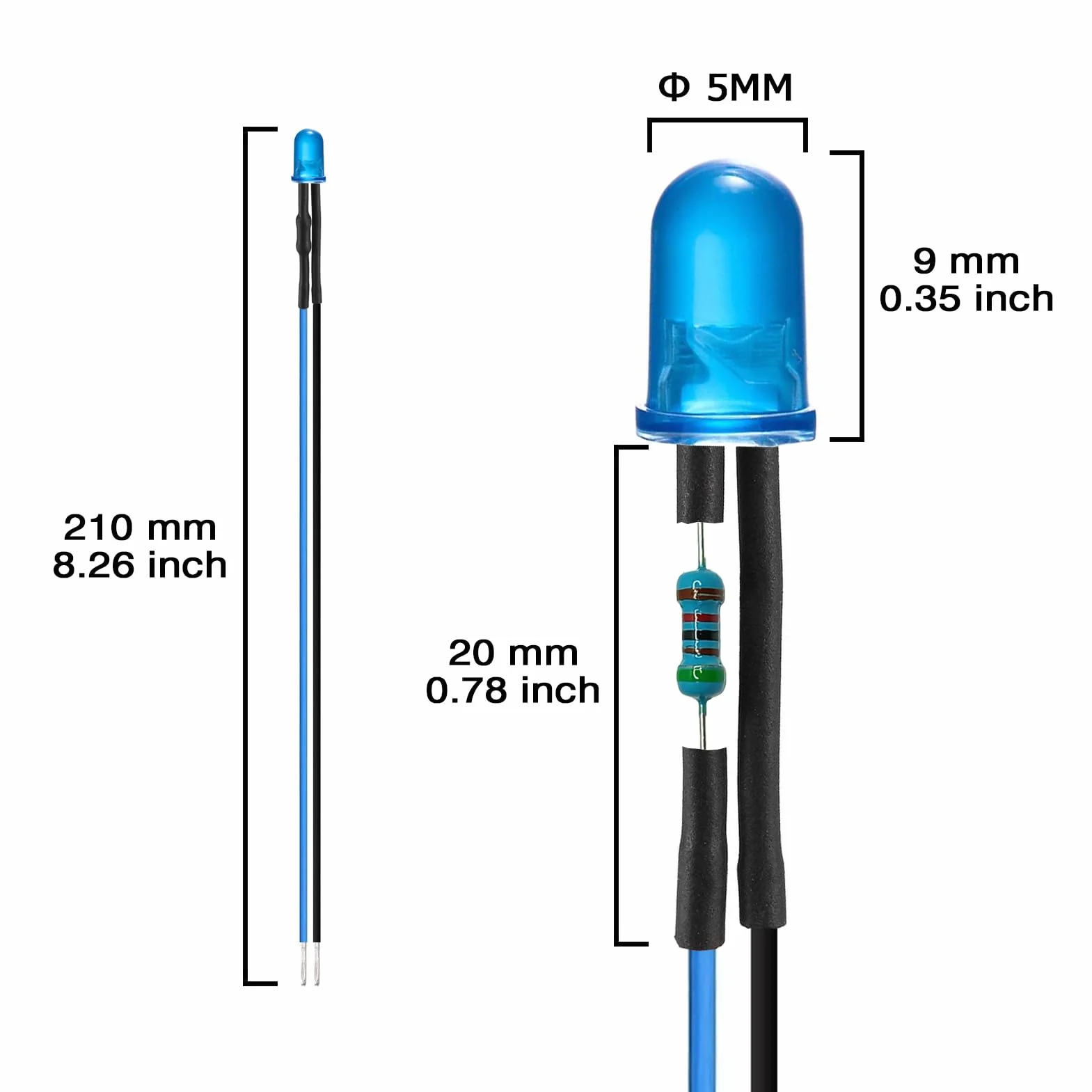 AUKENIEN 60sztuk 5MM 12V wstępnie okablowane diody LED zestaw asortymentowy 12 V okrągłe rozproszone diod elektroluminescencyjnych kolorów biały czerwony żółty zielony niebieski pomarańczowy