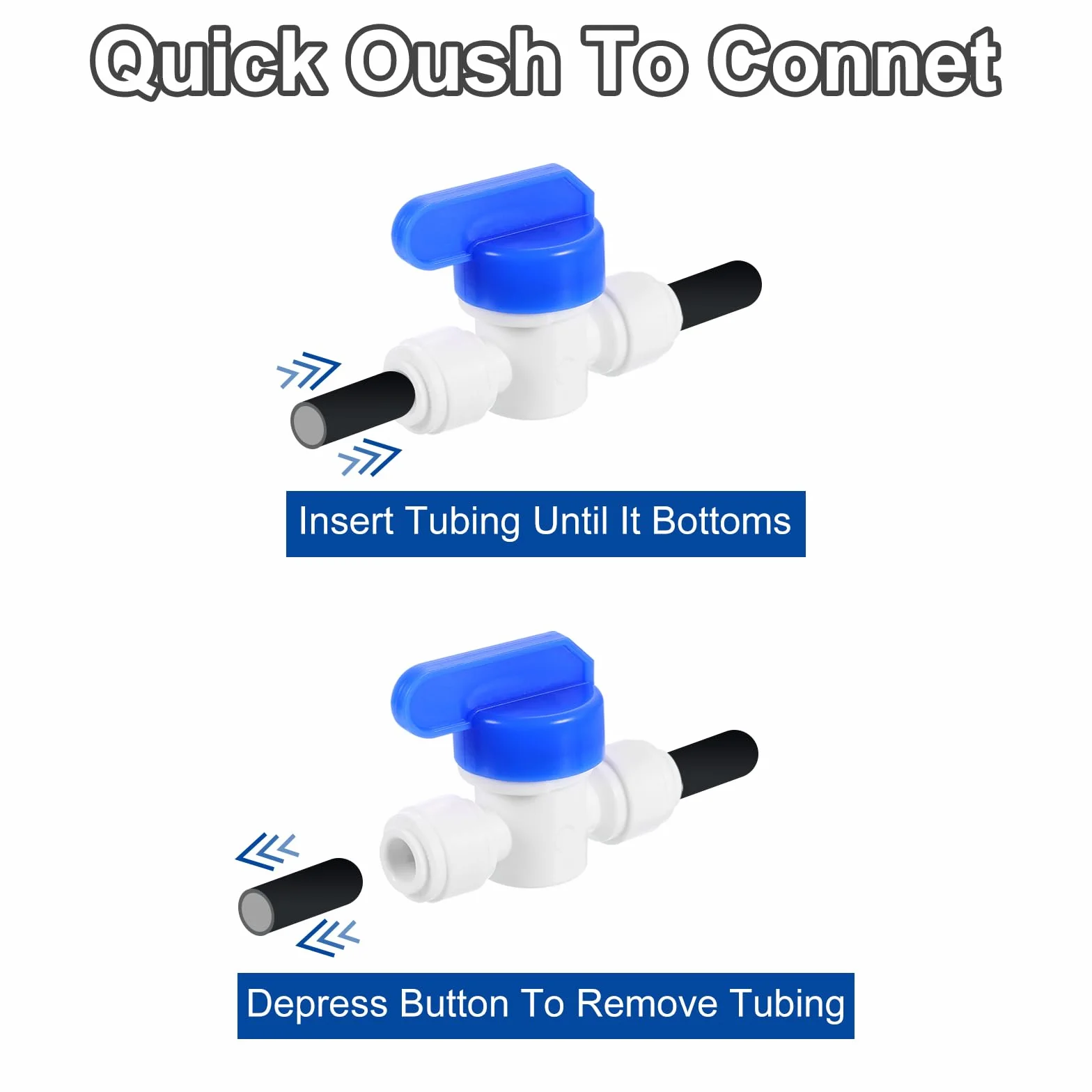 QUARKZMAN 3 sztuki złączek śrubowych Push to Connect, 1/4" OD x 1/4" OD i szybkozłączka rurowa, zawór kulowy z uchwytami do systemu wodnego RO, biały + niebieski (6-6 mm)