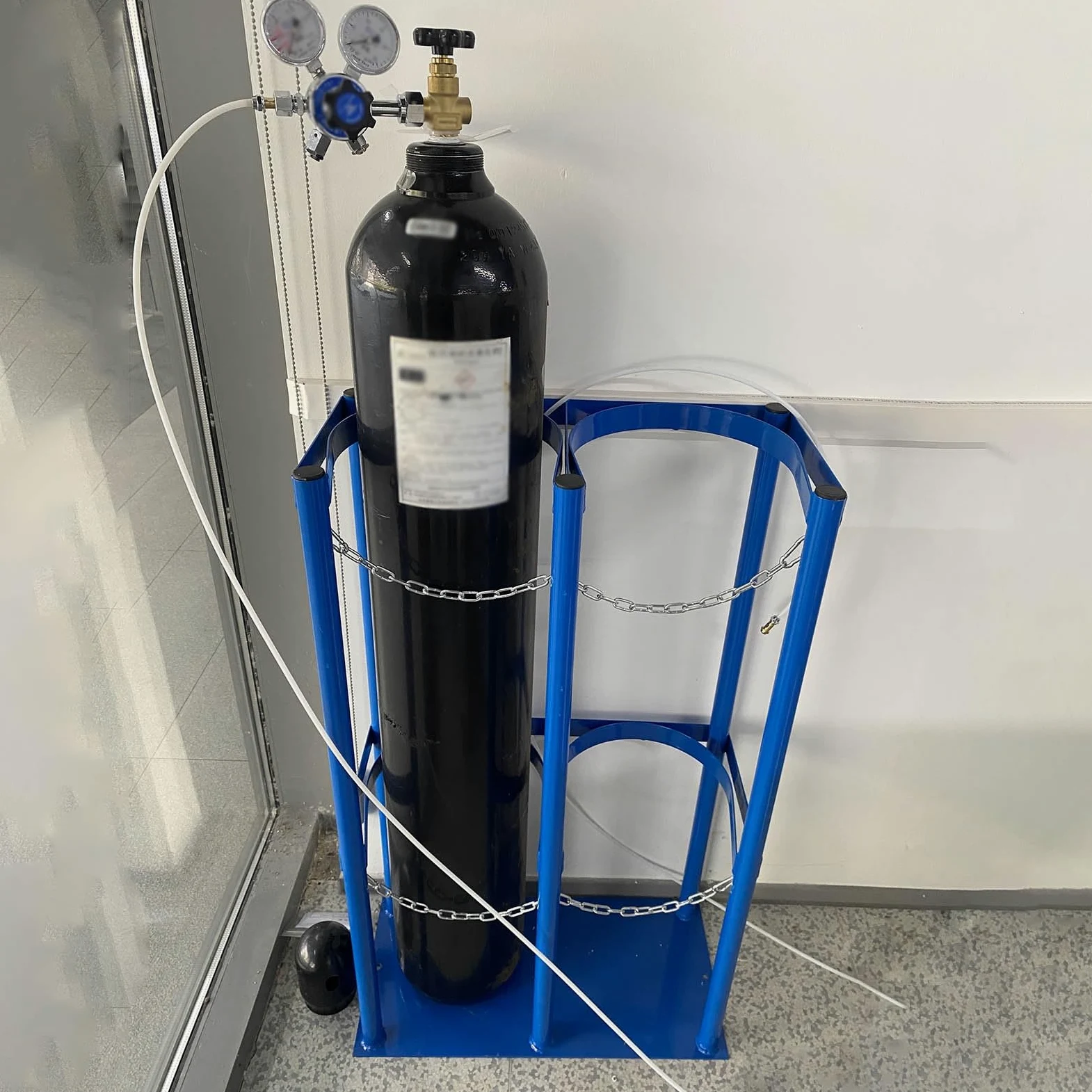 Stalowy wysoki wózek do butli gazowych, aluminiowy wózek z kołami tlenowymi, wytrzymały stojak na butle gazowe i półka, 80 cm, nadaje się do użytku wewnątrz/na zewnątrz,