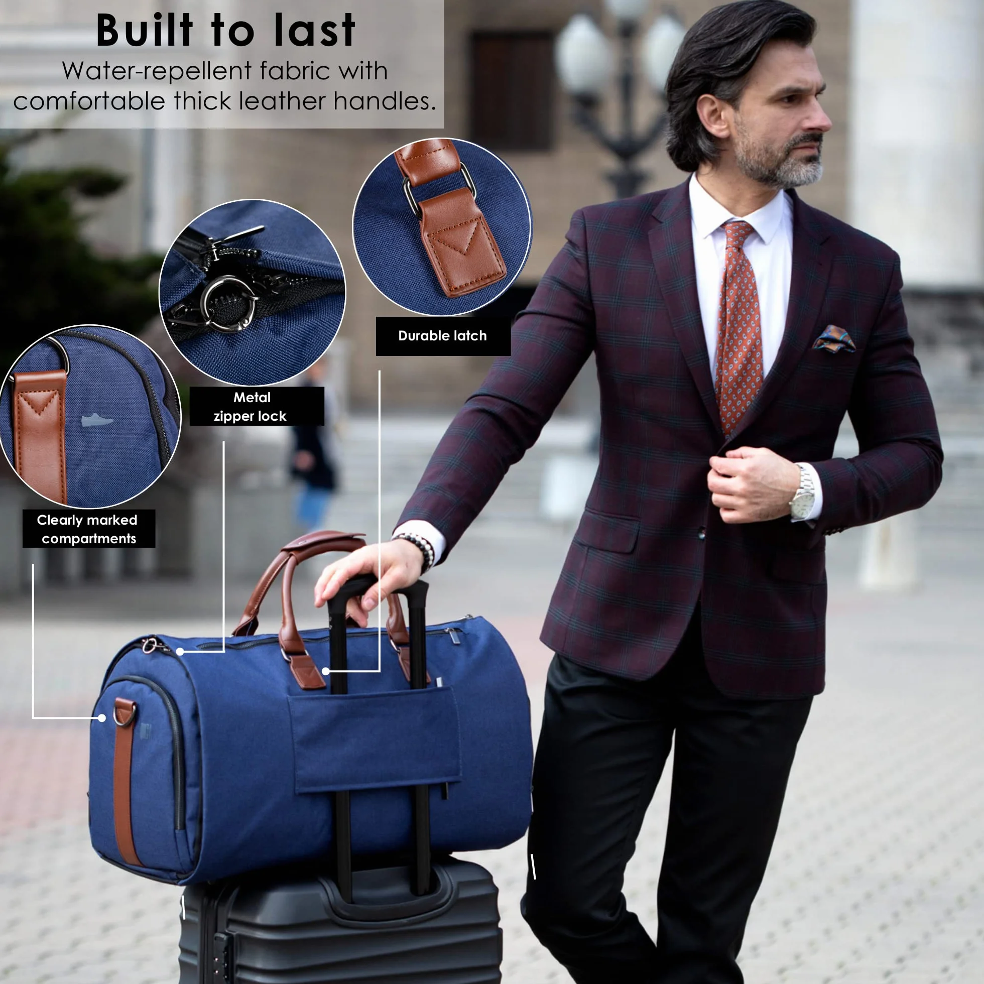 Torba Weekender 4w1 – Praktyczna Torba na Ubrania, Laptop, Buty i Kosmetyki – Elegancki Granatowy Pokrowiec, Idealny na Podróże Służbowe i Biznesowe