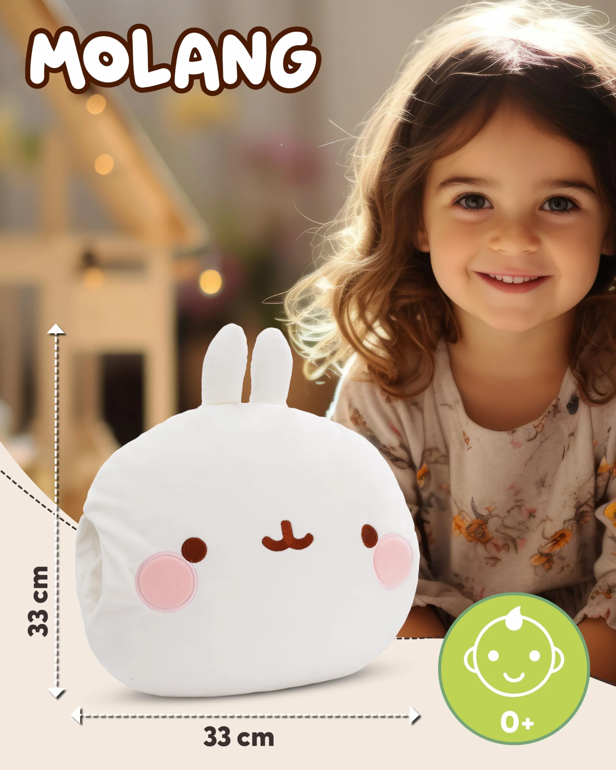 NICI Pluszowa mufka Molang 33×33×10 cm – puchaty ocieplacz do rąk z twarzą Molanga, idealny na chłodne dni | 61169