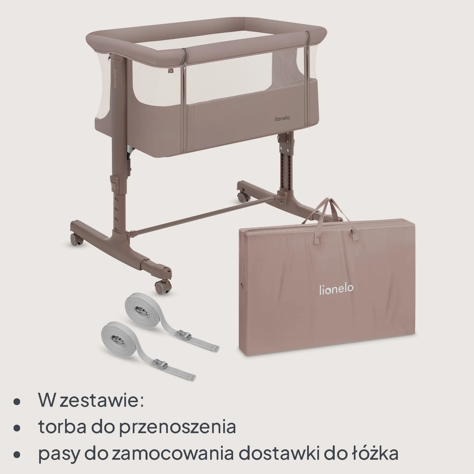 LIONELO Aurora 3 w 1 Łóżeczko Dziecięce do 9 kg, Łóżko Dostawne, Kołyska, Regulacja Wysokości oraz Kąta Nachylenia Materaca, 4 Kółka z Hamulcem Ergonomiczny Materac Torba (Szary)