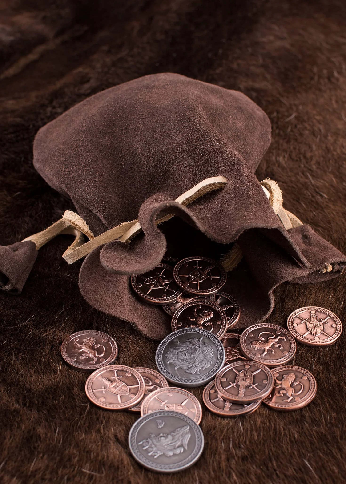 Battle-Merchant Skórzana sakiewka portfel portmonetka z zamszu | Wikingowie średniowiecze LARP, ciemnobrązowy, S, portmonetka