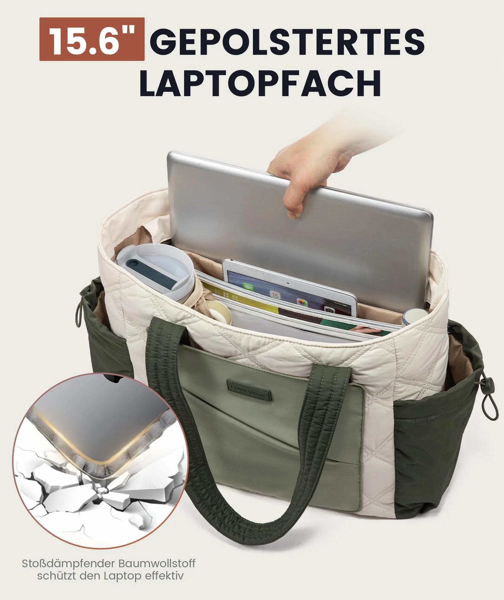 LOVEVOOK Duża torebka na laptopa o przekątnej ekranu 15,6"/17,3", torba robocza, torba na zakupy, torba szkolna, aktówka, torba biurowa, torba na ramię, uniwersalna