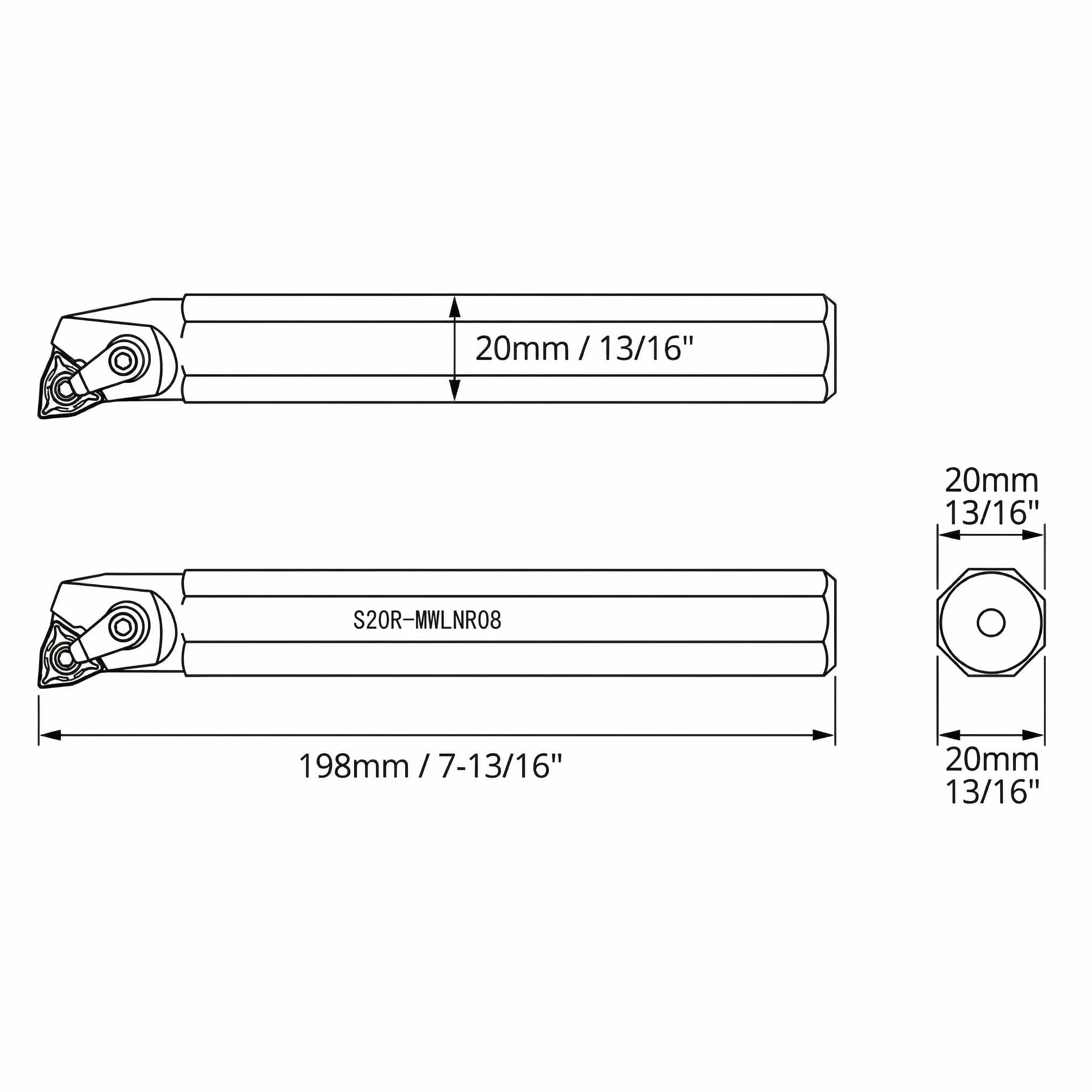 QWORK® uchwyt na narzędzia tokarskie wytaczany 20 mm S20R-MWLNR08 z 10 frezami z węglików spiekanych WNMG432 i kluczem