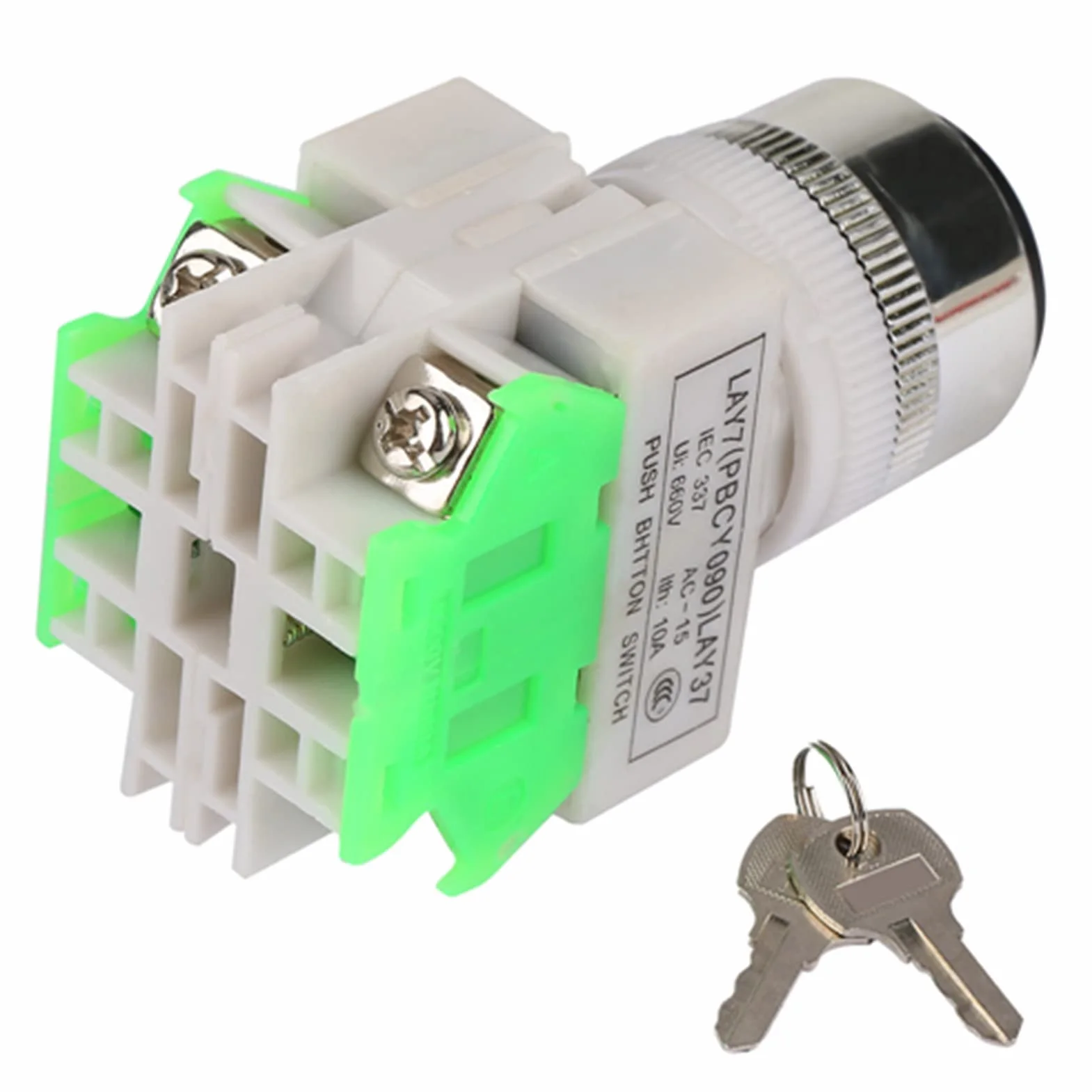 Przełącznik Obrotowy na Klucz 3-pozycyjny Przełącznik Blokady Klucza Zabezpieczającego LAY37-20Y/31 220V 5A Przełącznik Obrotowy 22mm Otwór Montażowy z 2 Kluczami Elektryczny Przełącznik z Blokadą Klu