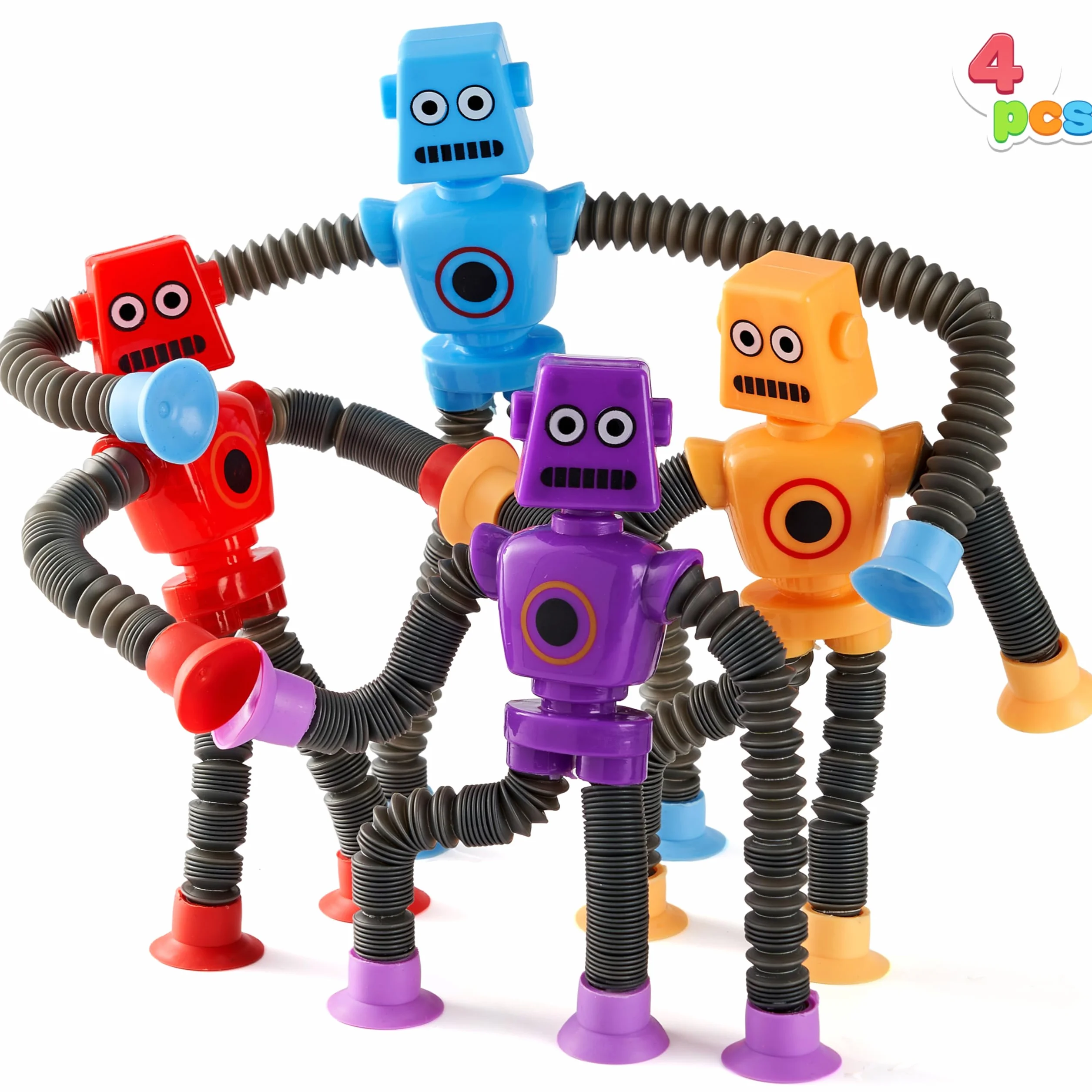 JOYIN 4 sztuki Robot Pop Tubes dla dzieci, zabawki sensoryczne dla dzieci, zabawka teleskopowa dla dziewcząt i chłopców, prezent urodzinowy, prezenty na imprezę, aby zredukować stres i lęki