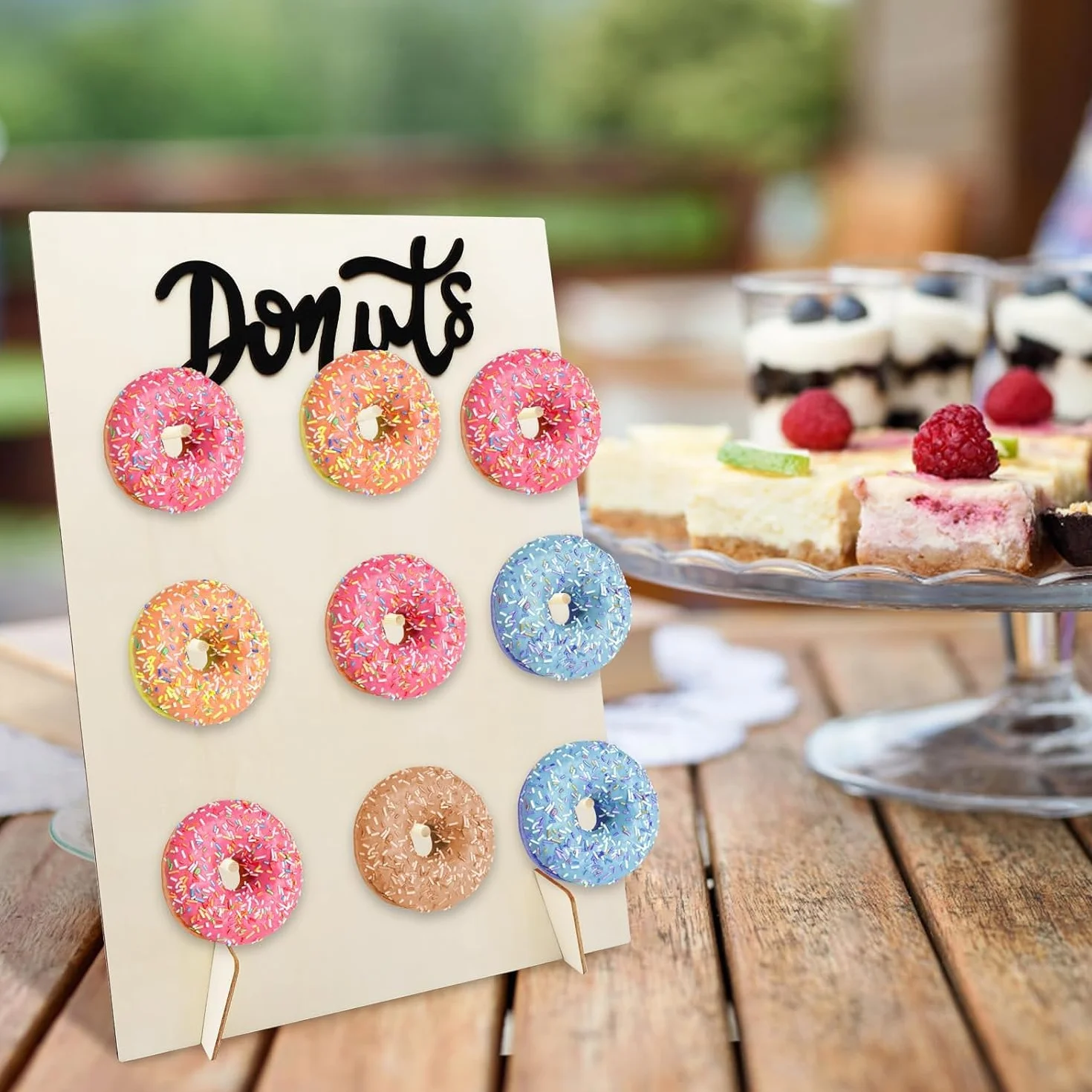 9-otworowy stojak na pączki, uchwyt na pączki, drewniany pączek ścienny wielokrotnego użytku, drewniany stojak na pączki na wesele, urodziny, baby shower