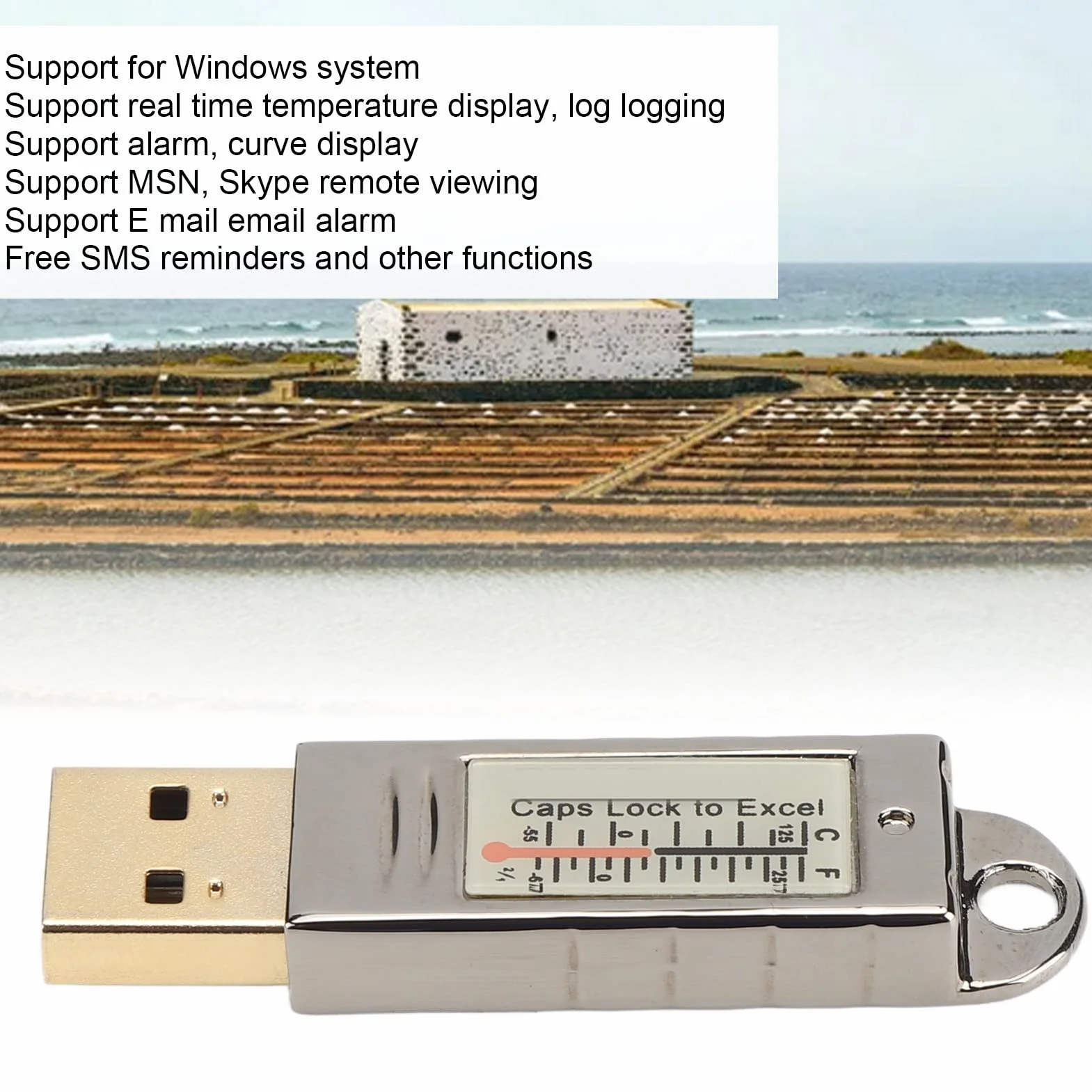 Termometr USB, Wodoodporny Rejestrator Temperatury z Czujnikiem Temperatury Alarm Górnego Dolnego Limitu Temperatury do Laptopa PC -67~257℉