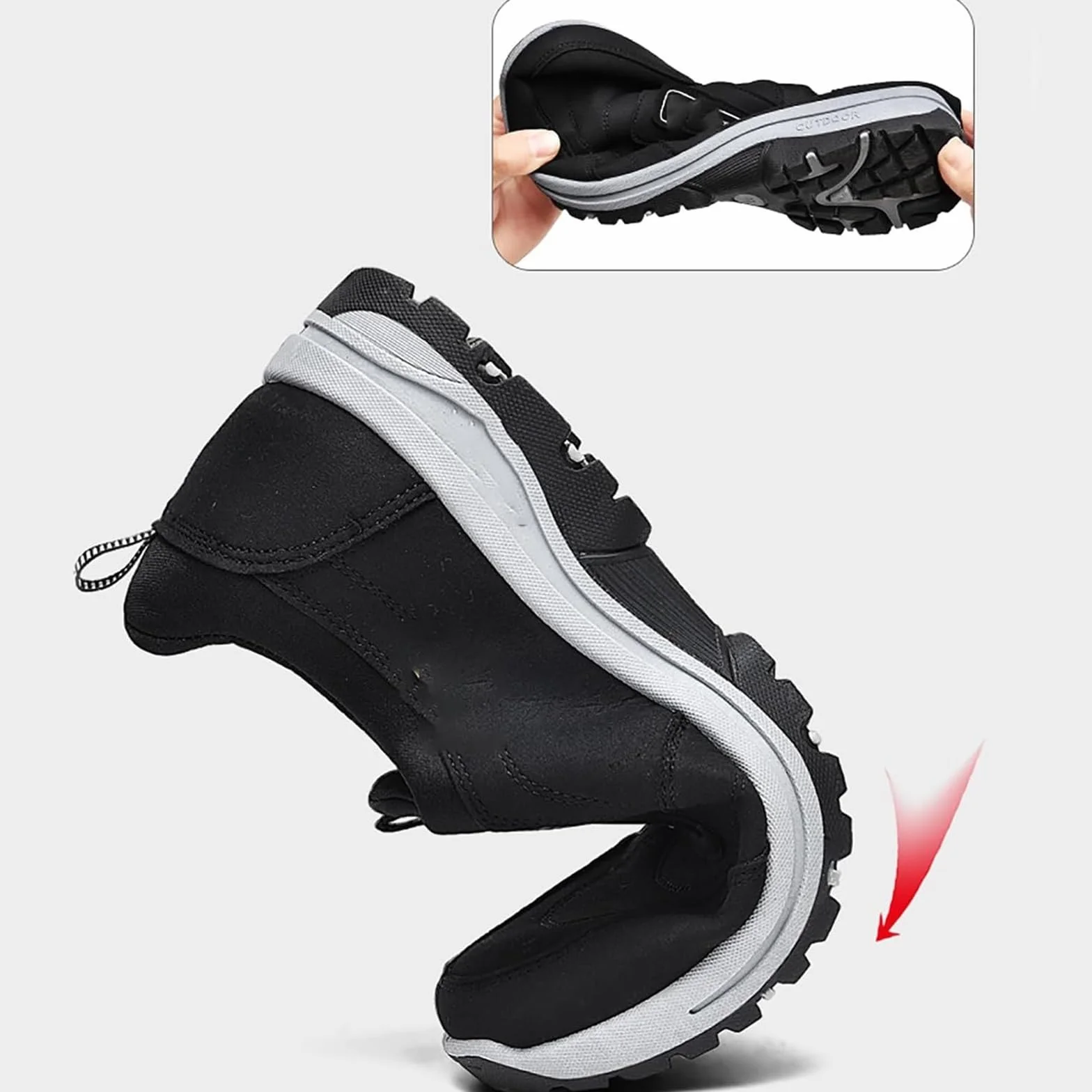 Daladder Męskie ortopedyczne buty do chodzenia wodoodporne turystyczne Slip on Black 49