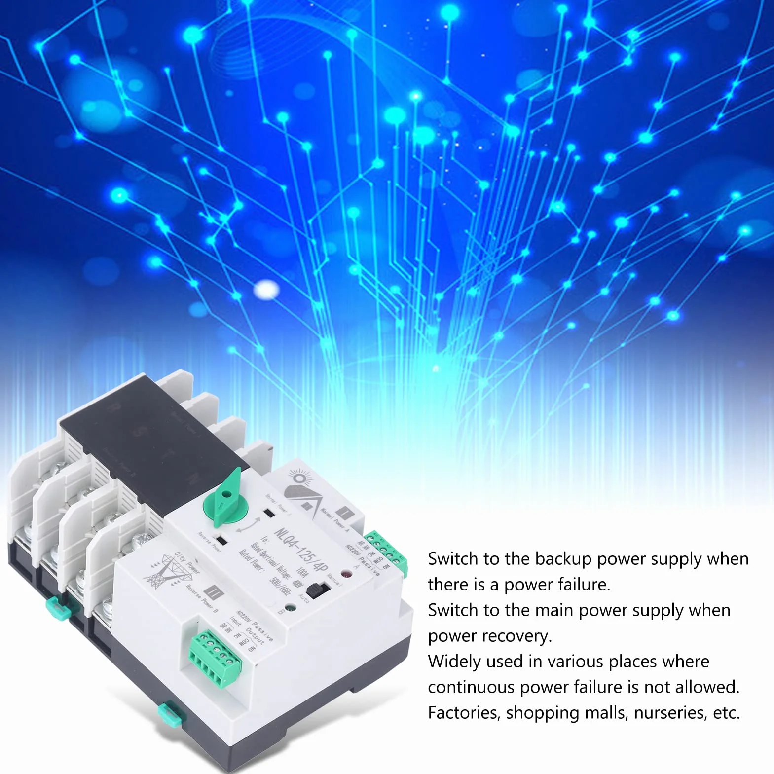 220V Podwójny Przełącznik Automatyczny Przełącznik Zasilania 4P Przełącznik Zmiany 100A Inteligentny Przerywacz Obwodu Milisekundowego Szybki Kontroler do Centrów Handlowych