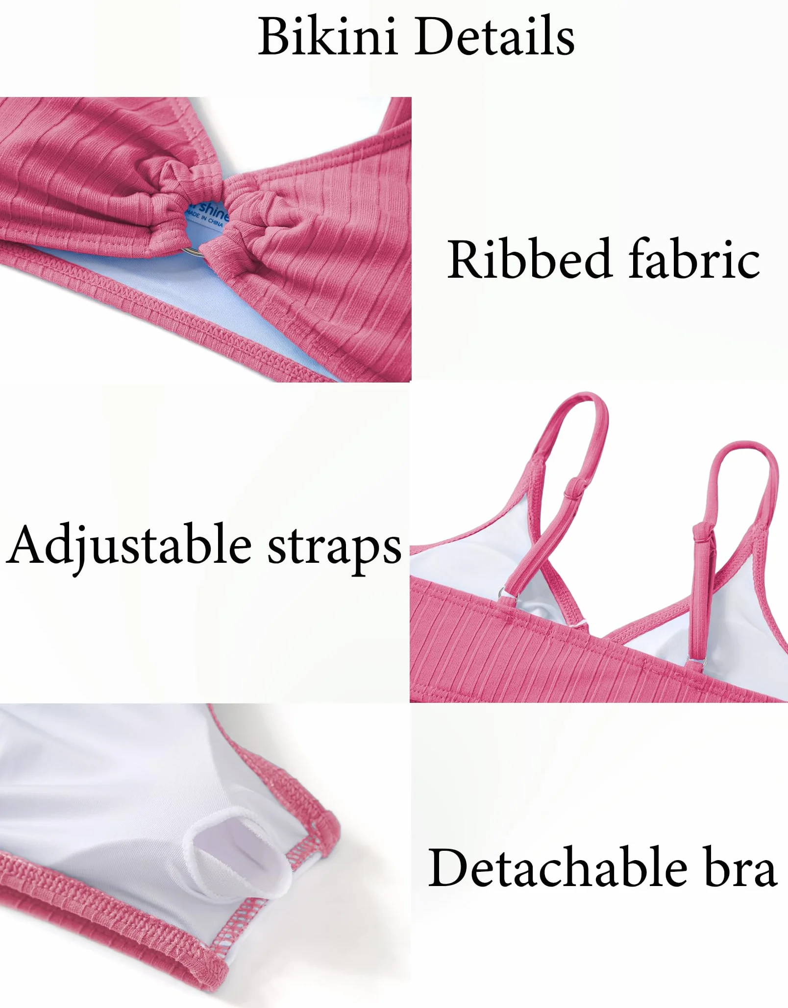 Arshiner Dziewczęcy zestaw bikini żebrowane dla dziewczynek, dwuczęściowy strój kąpielowy, lato, czysty kolor, gorset i bikini, majtki tankini, zestaw dla dziewczynek, 7-15 lat