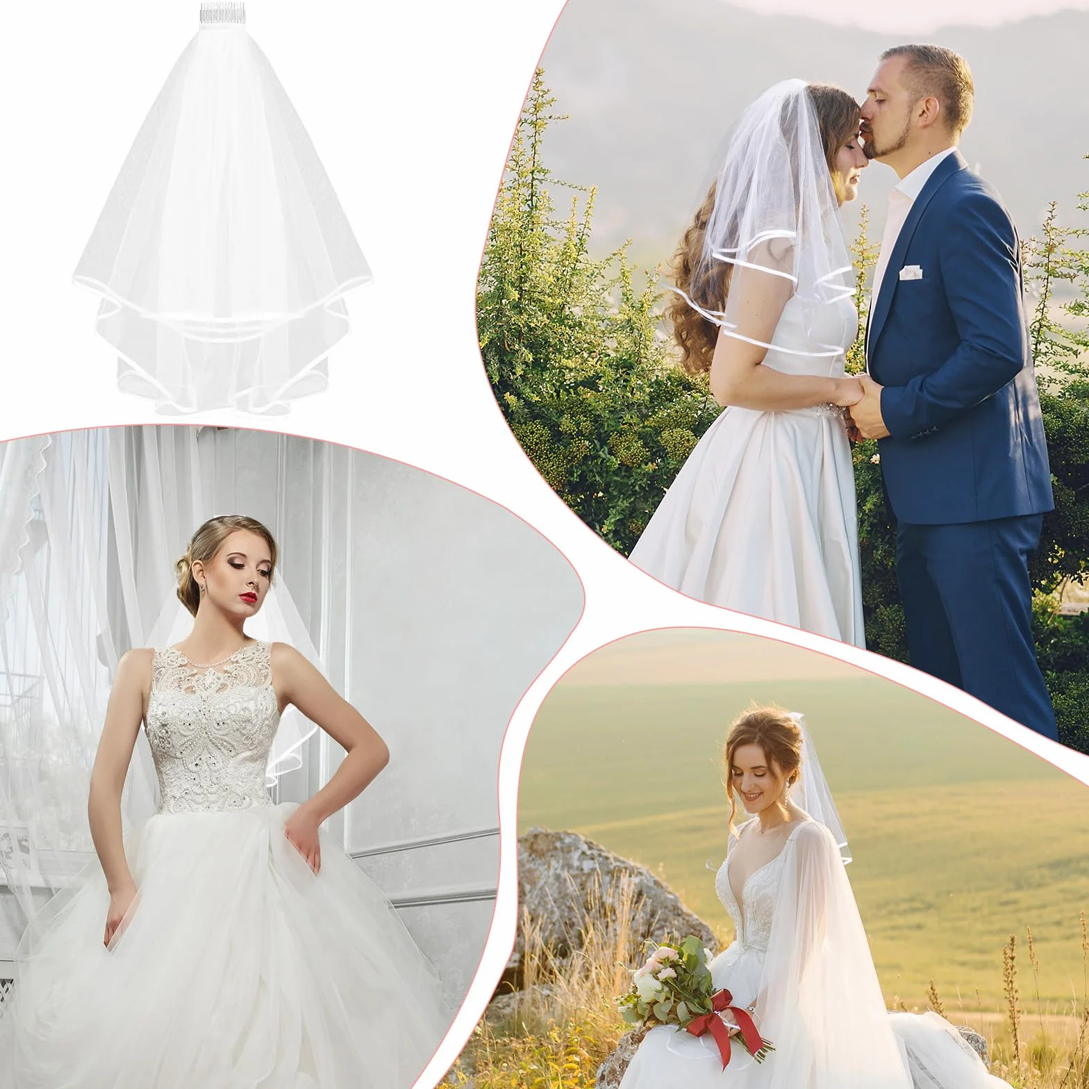 Welon ślubny, krótki welon ślubny z grzebieniem, biały welon dla panny młodej, elegancki welon dla panny młodej, nakrycie głowy na wesele, wieczór panieński, zaręczyny, imprezę, prezent dla gości