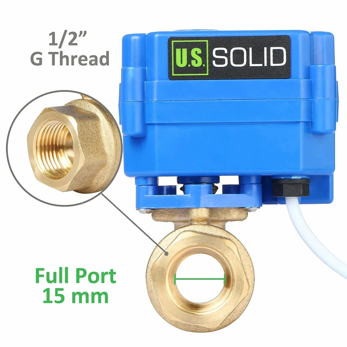 U.S. Solid 1/2" mosiężny zawór kulowy 220 V AC (85-265 V AC) DN15 elektryczny zawór kulowy z pełnym portem, 2-przewodowy automatyczny system powrotu