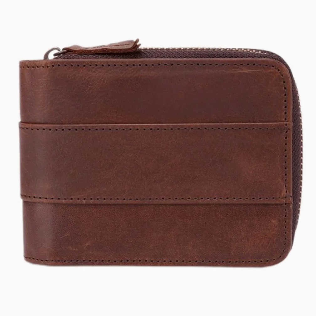 Torebka, Portfel skórzany, męski, retro, na karty, zapinany zamek(Brown)