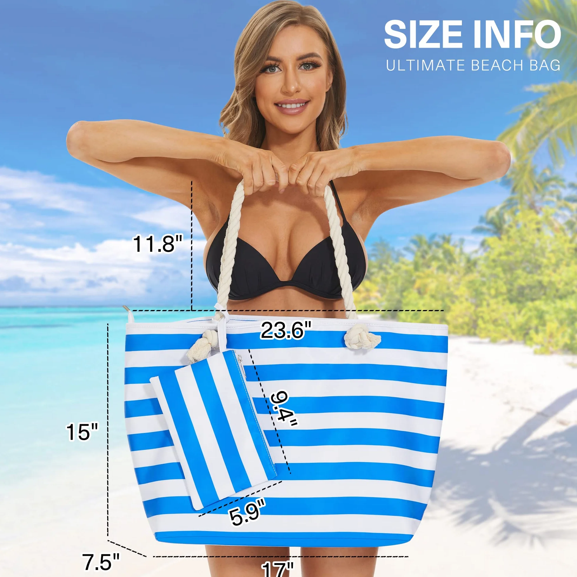 KALIDI Duża torba plażowa z zamkiem błyskawicznym, wodoszczelna, torba plażowa, XL, z zamkiem błyskawicznym, duża torba sportowa, torba na ramię
