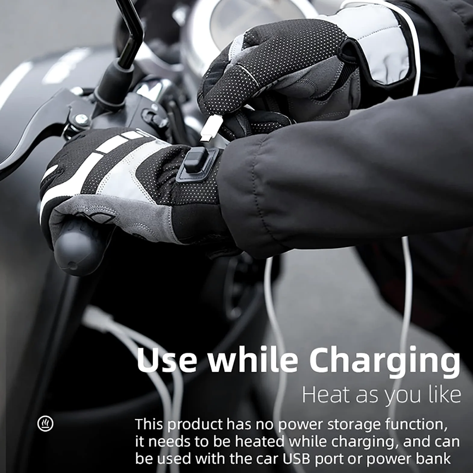 Ogrzewane rękawiczki rowerowe zimowe z ekranem dotykowym USB rękawice termiczne wiatroszczelne odblaskowe narciarstwo motocykl ogrzewacz do rąk dla kobiet mężczyzn, szary, M (dłona: 7,5 cm)