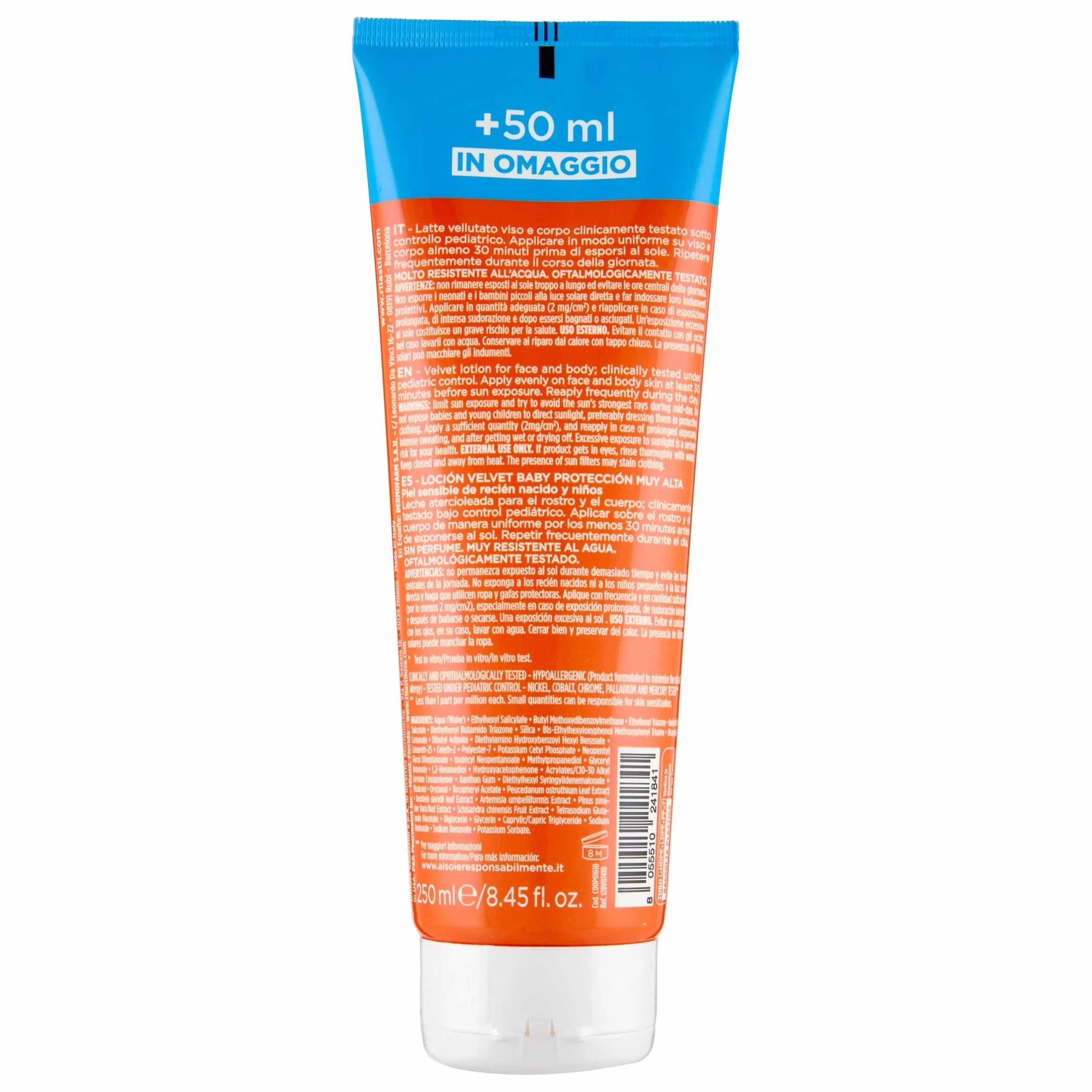 Rilastil Sun System Baby Latte aksamit z filtrem przeciwsłonecznym SPF50+, 250 ml