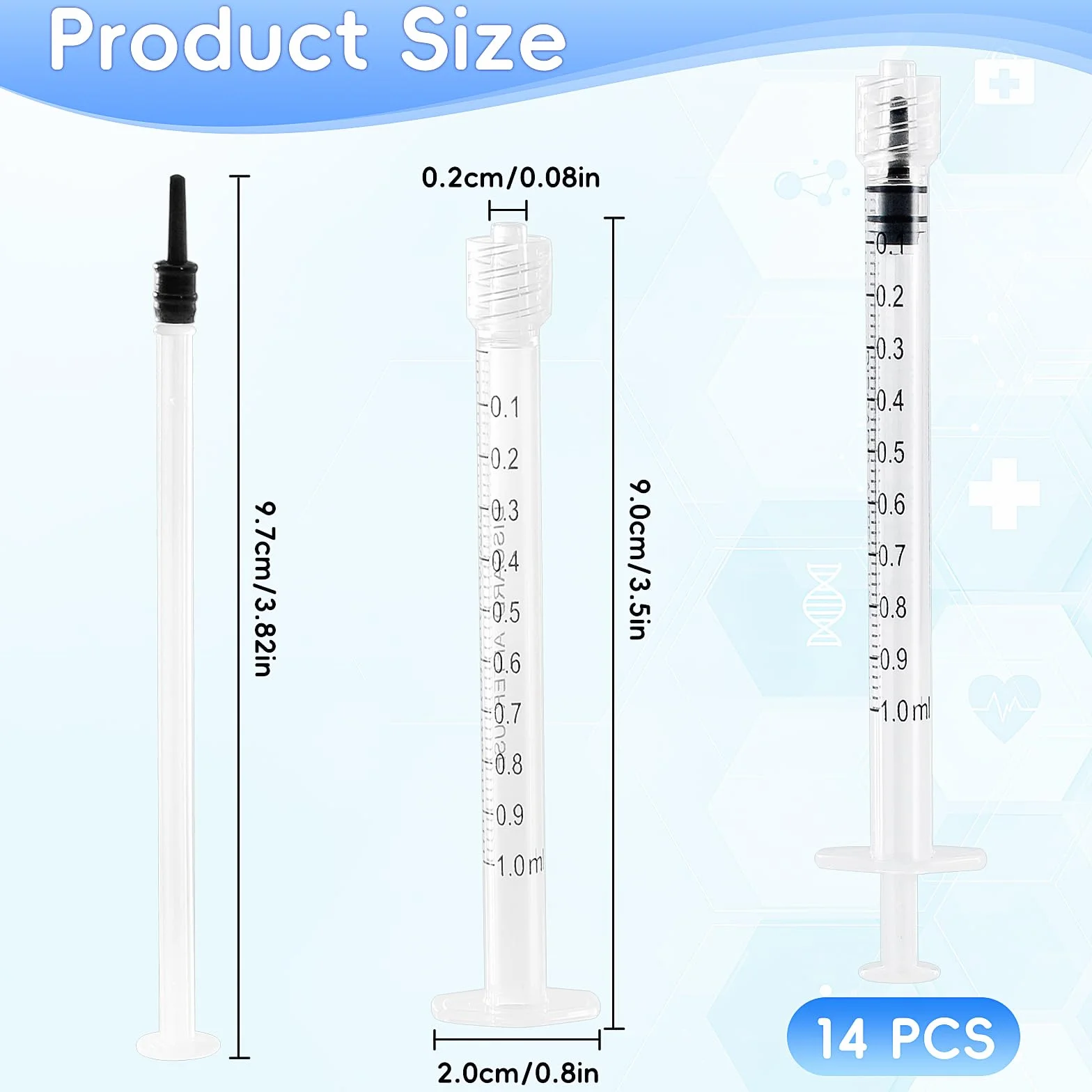 TRUEIN 14 sztuk strzykawek dozujących, 1 ml, zestaw strzykawek bez igieł, strzykawka Luer Lock, strzykawka z tworzywa sztucznego, sterylna, jednorazowa, bezlateksowa, strzykawka z siary, do