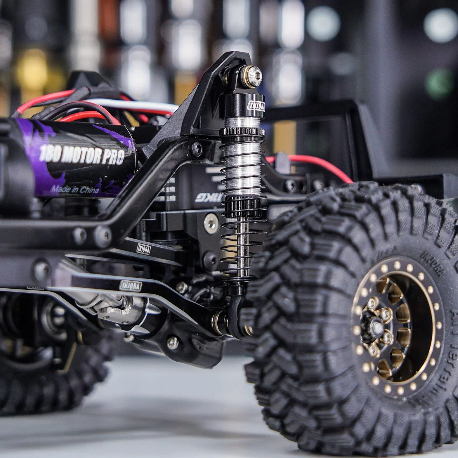 INJORA 59MM Amortyzatory Long Threaded Amortyzator Oleju dla TRX4M K10 High Trail Upgrade 1/18 RC Crawler, Czerwony
